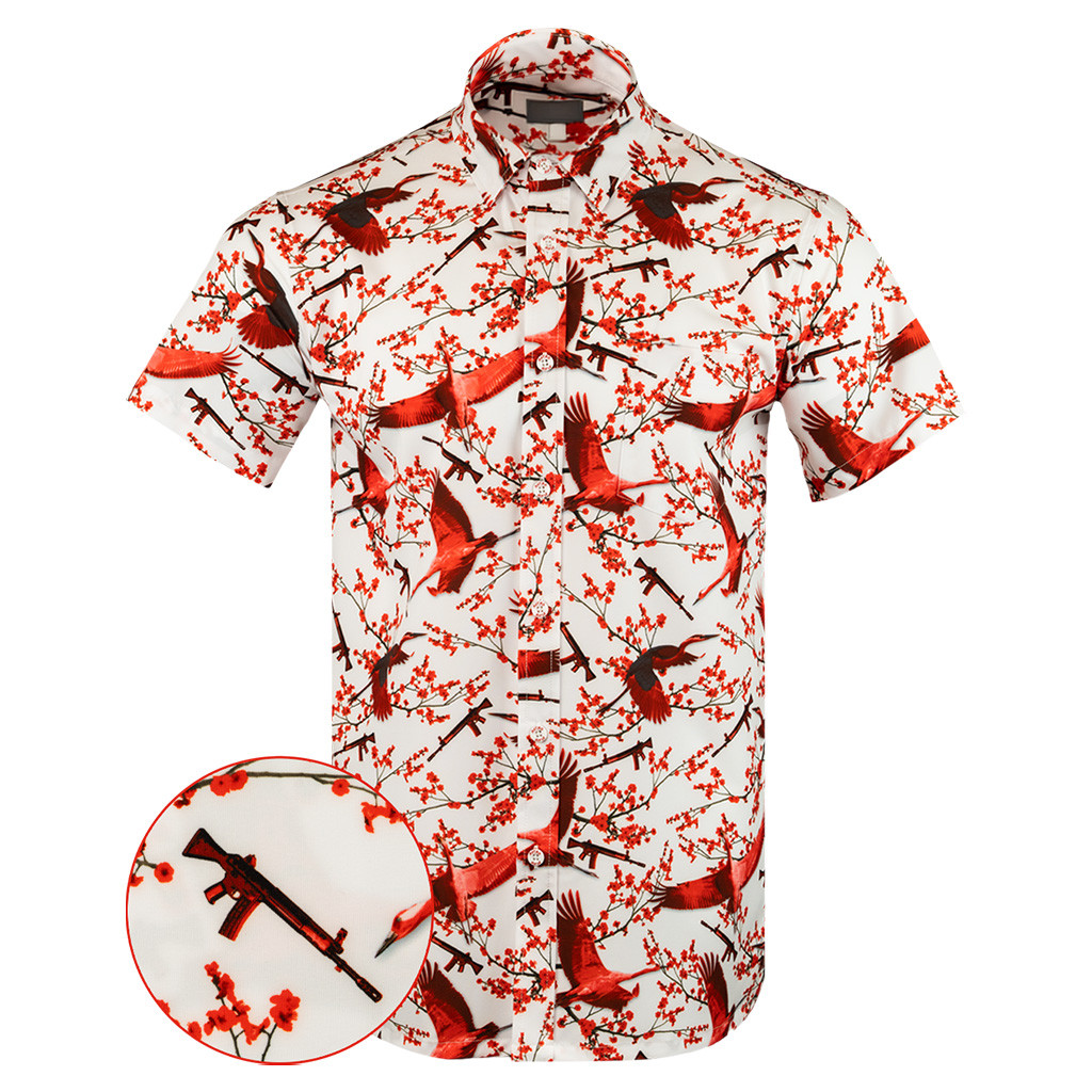 Sakura Button Down Shirt Tactical Aloha Print Shirt Pro Gun Apparel Gifts For Brother