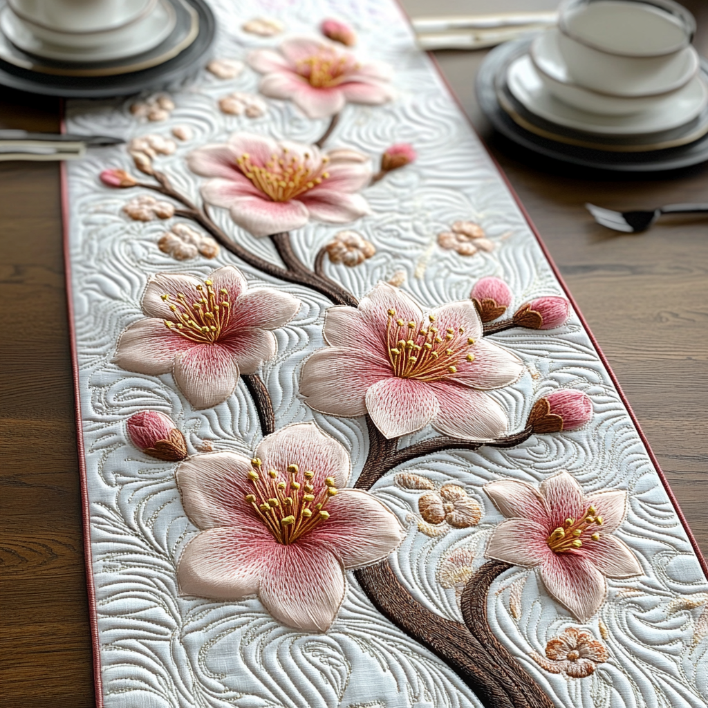 Sakura Dreamscape Quilted Table Runner Dining Table Decor Christmas Gift Ideas For Wife