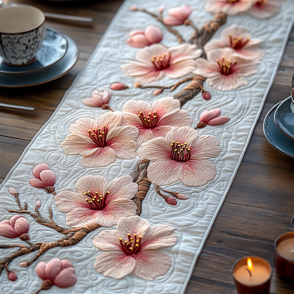 Sakura Garden Glow Quilted Table Runner Dining Room Table Decor Christmas Presents For Mum