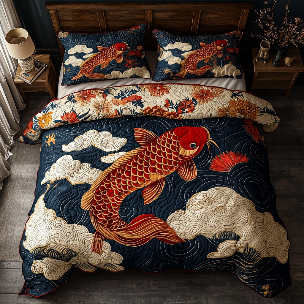 Sakura Swim Quilted Bedding Set Bed Decor Ideas Koi Fish Merchandise Items