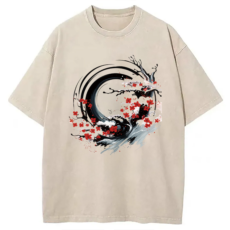 Sakura Tree Flow Washed T-Shirt Soft Comfortable Daily T Shirt Gifts For Sister