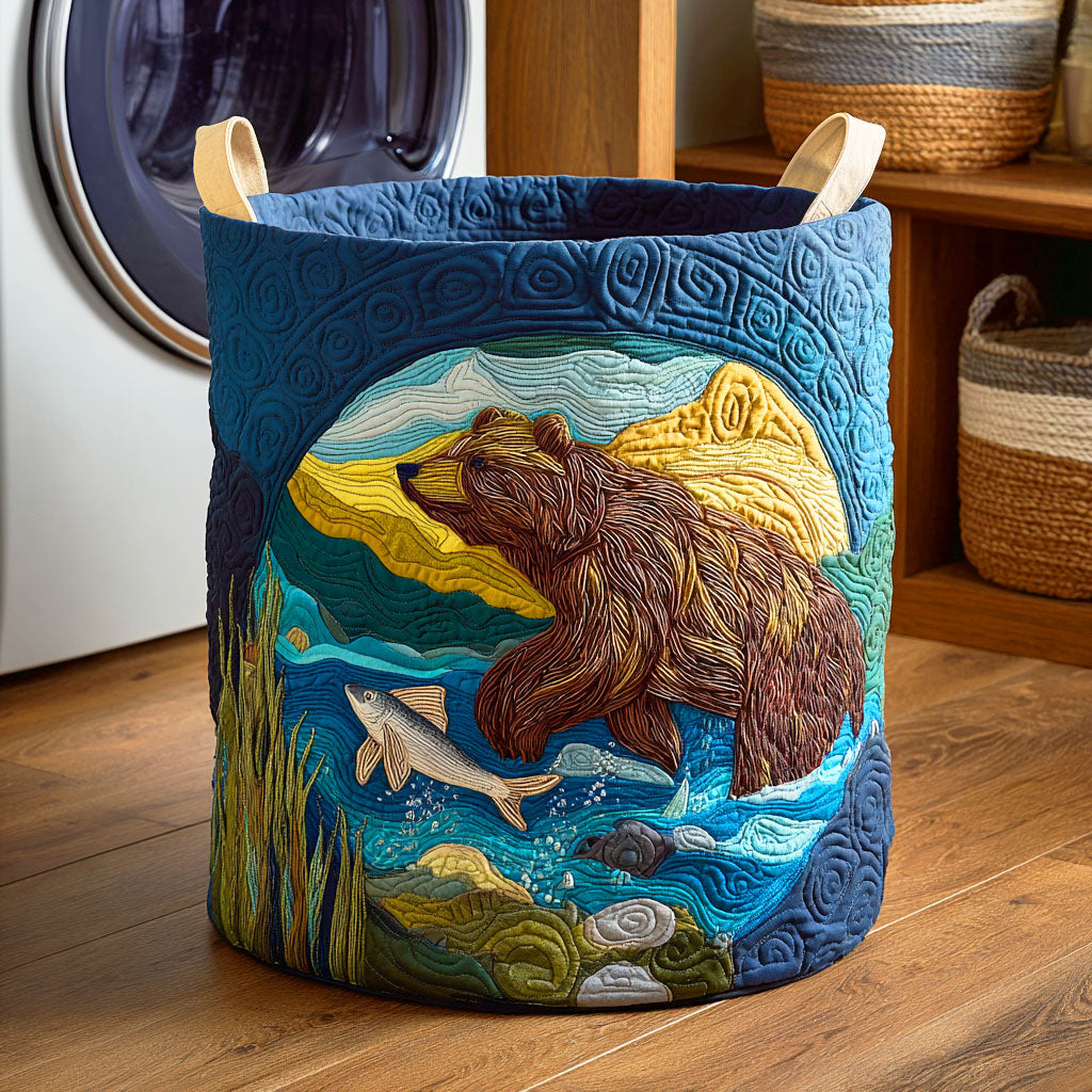 Salmon Bear Quilted Laundry Basket Valentine's Day Merch Gift