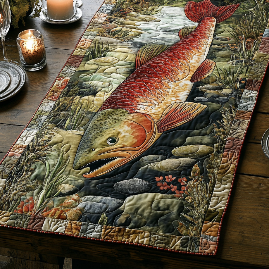 Salmon Charm Quilted Table Runner Dining Table Decor Gifts For Fishing Lovers