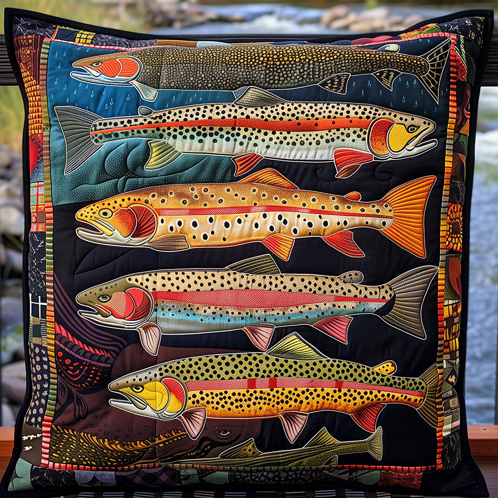 Salmon Rainbow River Quilted Pillow Case Natural Home Decor Fisherman Gifts