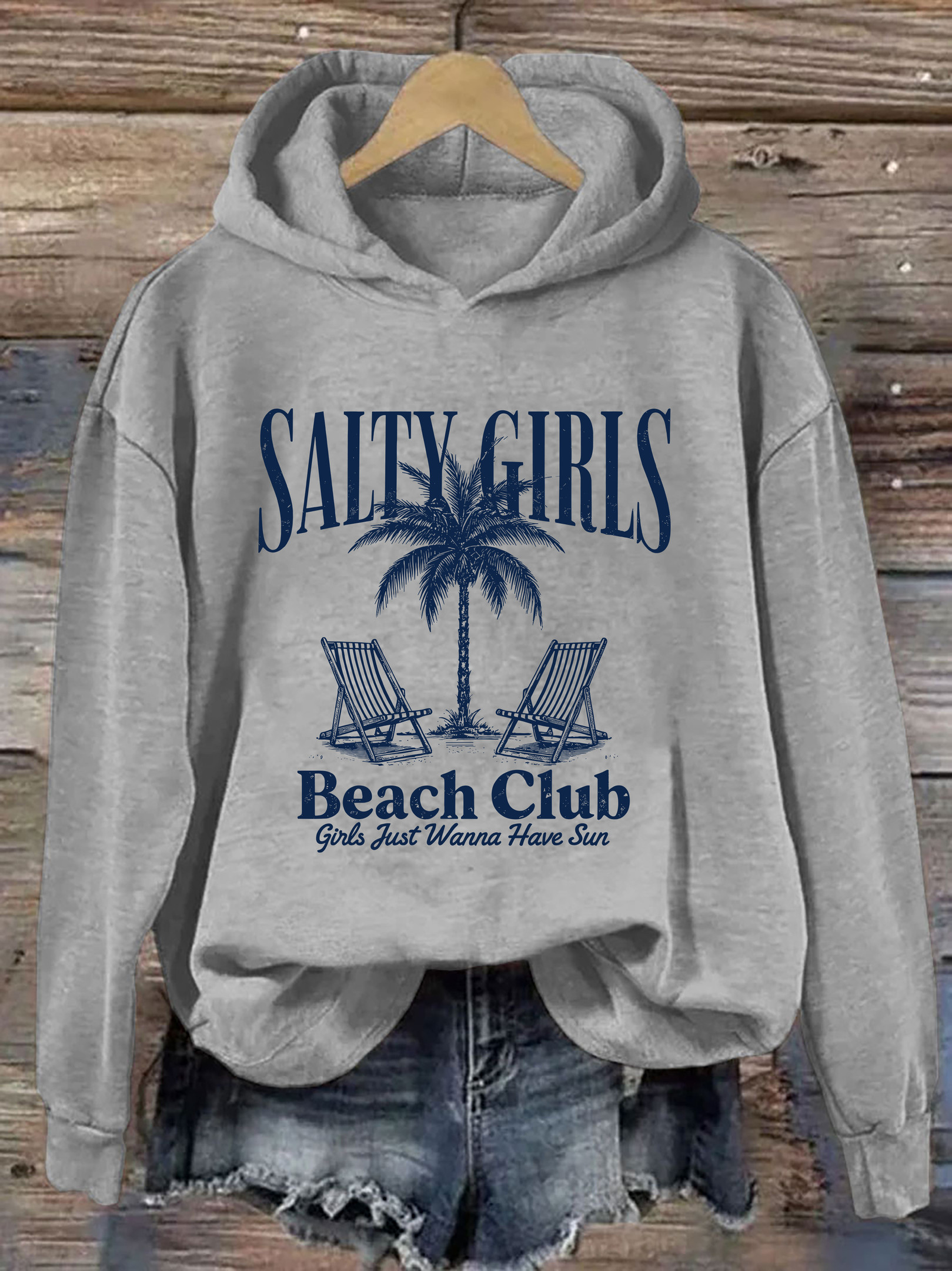 Salty Girls Beach Club Hoodie Beach Vibes Funny Hooded Sweatshirt Presents For Women