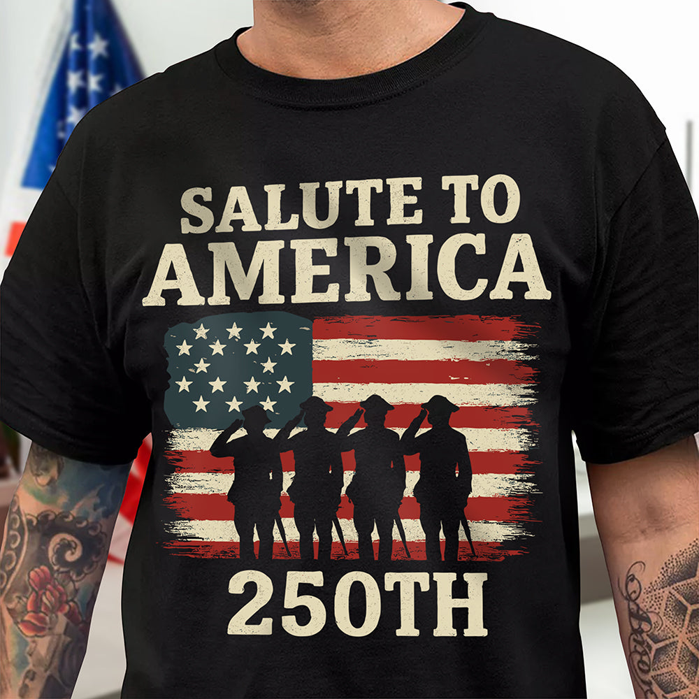 Salute To America 250th Veteran Dark Shirt Happy America 250 Gifts America 250 Merchandise Patriotic Presents