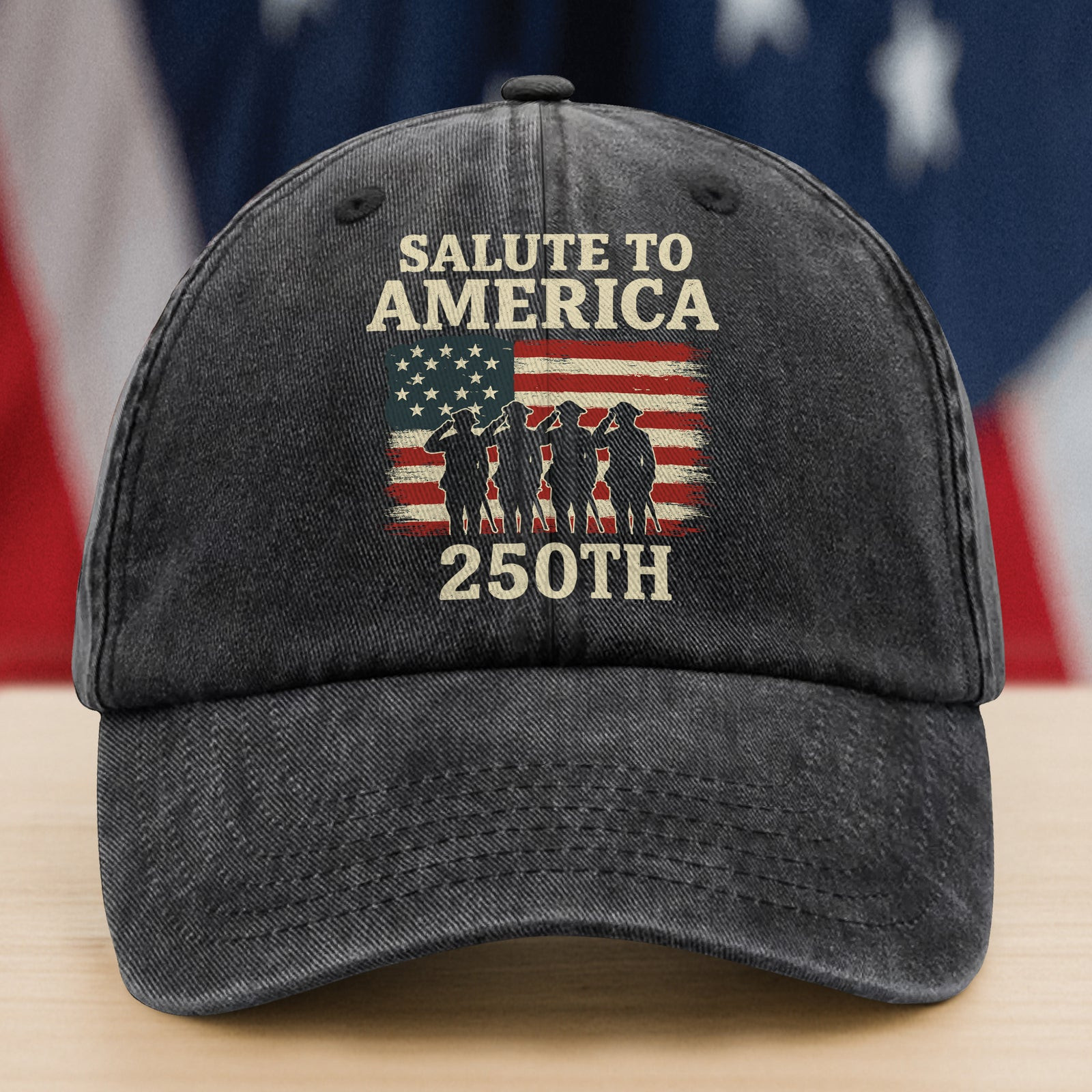 Salute To America 250th Veteran Washed Denim Baseball Cap Happy America 250 Gifts America 250 Merchandise Gifts For Patriots