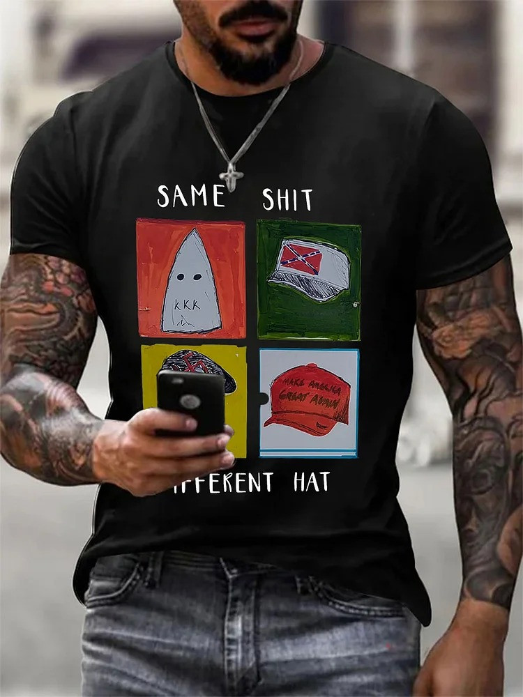 Same Sht Different Hat Black T-Shirt Anti Fascist Protest Merch Anti Trump Gifts