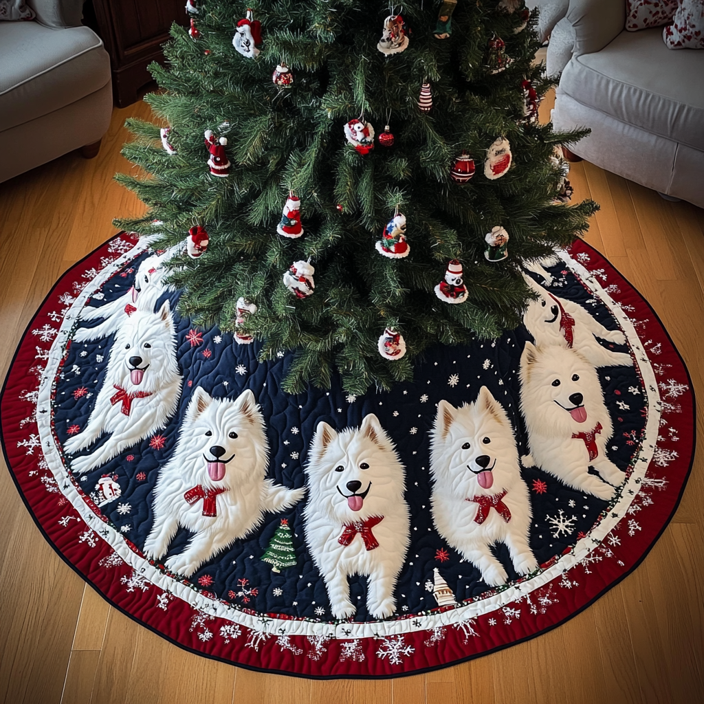 Samoyed Christmas Charm Christmas Quilted Tree Skirt Christmas Gifts For Grandmother