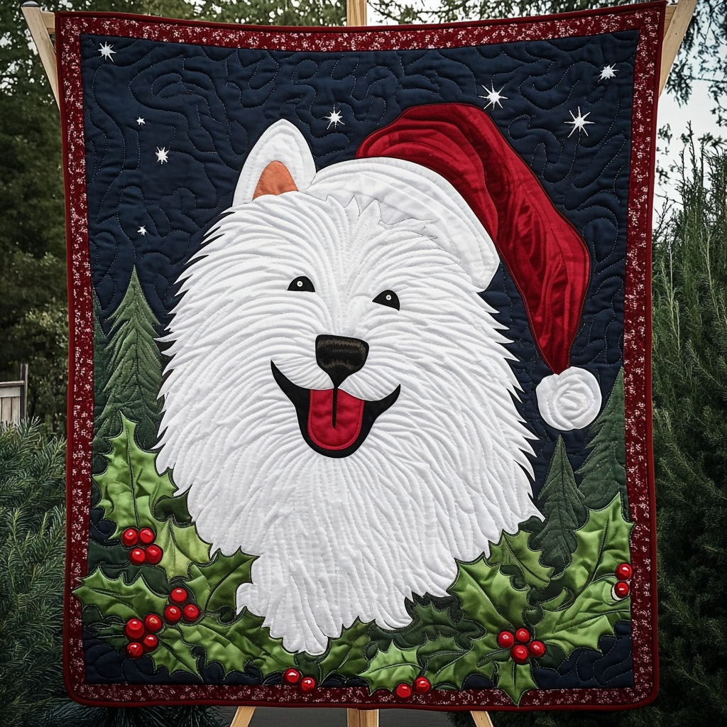 Samoyed Christmas Charm Quilted Blanket Christmas Presents For Dog Lovers