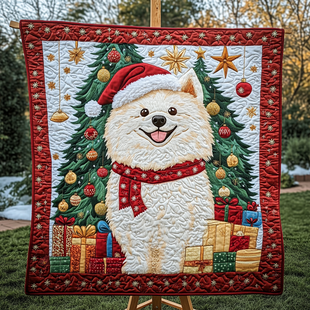Samoyed Christmas Joy Quilted Blanket Christmas Presents For Dog Lovers