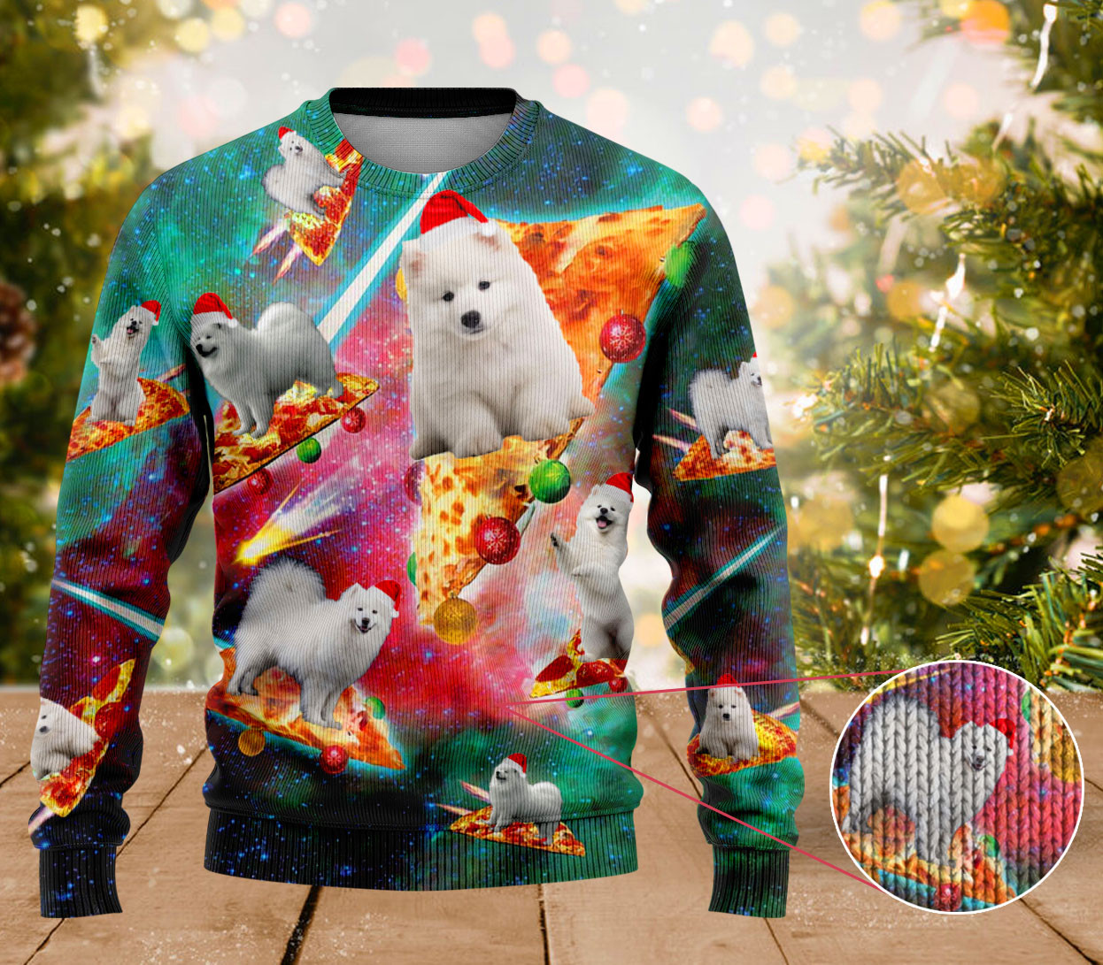 Samoyed Dog Pizza Ugly Xmas Sweater Samoyed Lover Cute Christmas Sweater Women's
