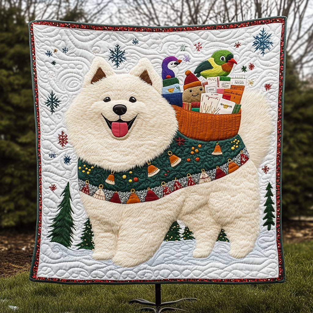 Samoyed Holiday Joy Quilted Blanket Dog And Owner Gift Ideas