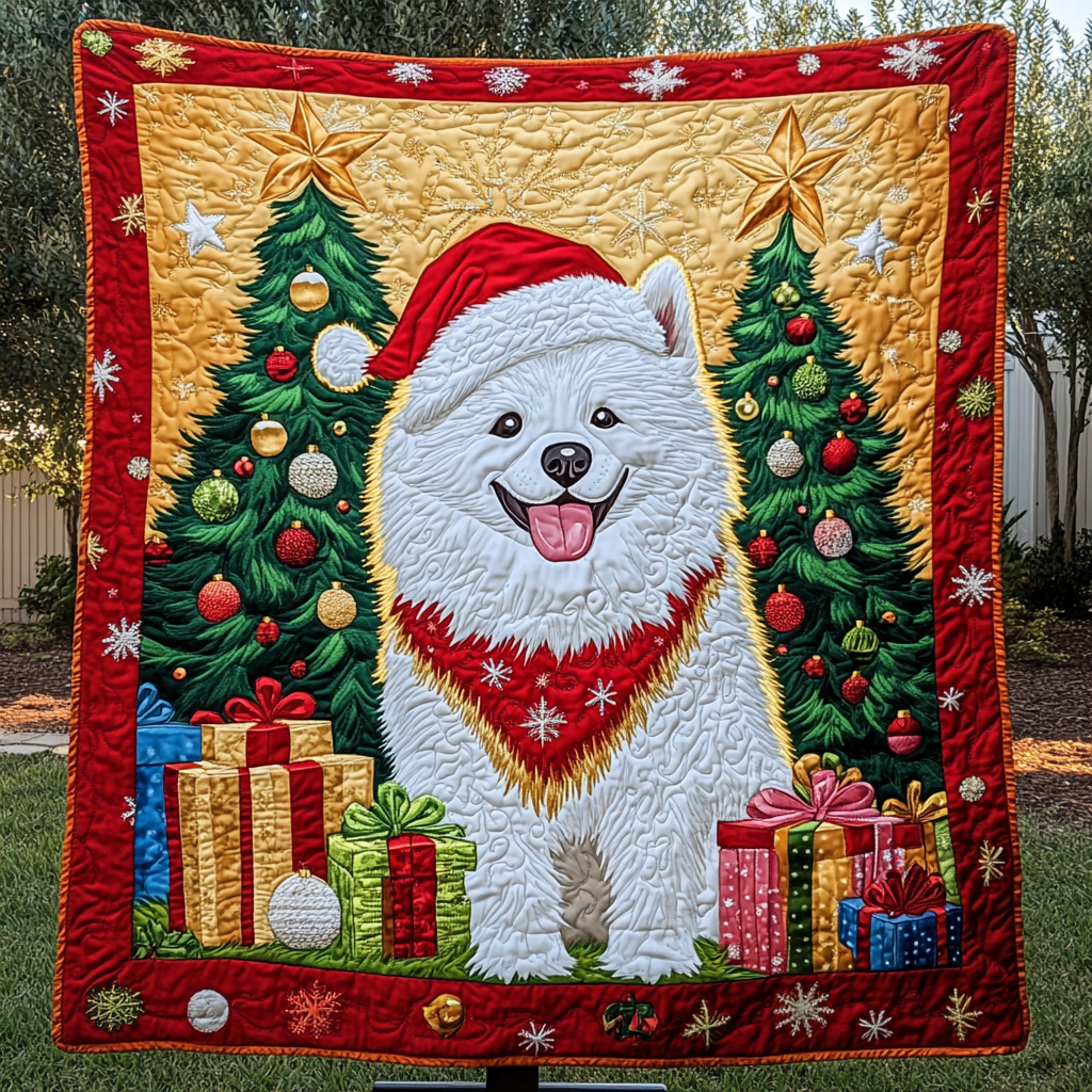 Samoyed Holiday Spirit Quilted Blanket Dog And Owner Gift Ideas