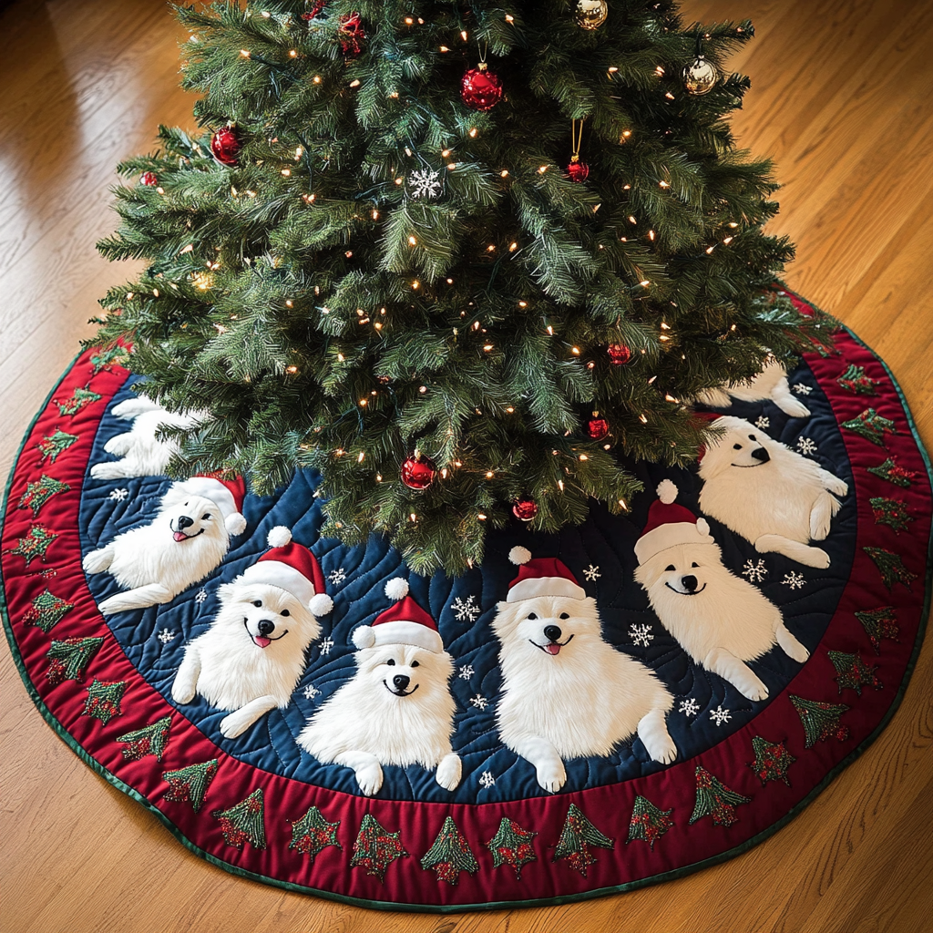 Samoyed Noel Christmas Quilted Tree Skirt Holiday Merch That Completes Your Christmas Setup