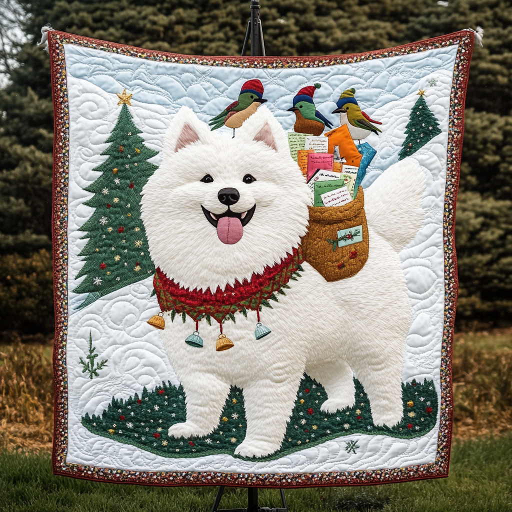 Samoyed Noel Night Quilted Blanket Dog And Owner Gift Ideas