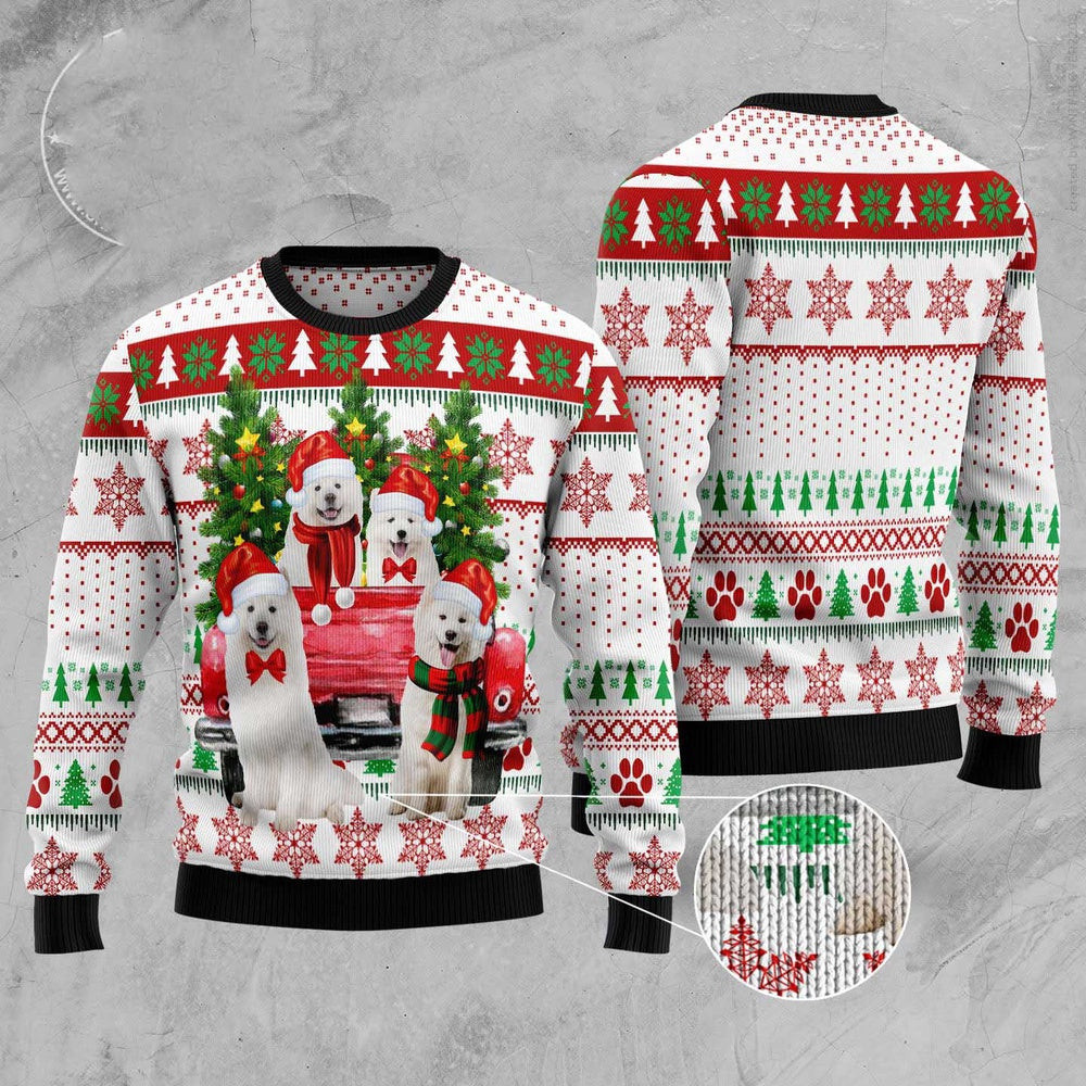 Samoyed Red Truck Ugly Christmas Sweater Funny Ugly Christmas Sweater Cool Christmas Gifts