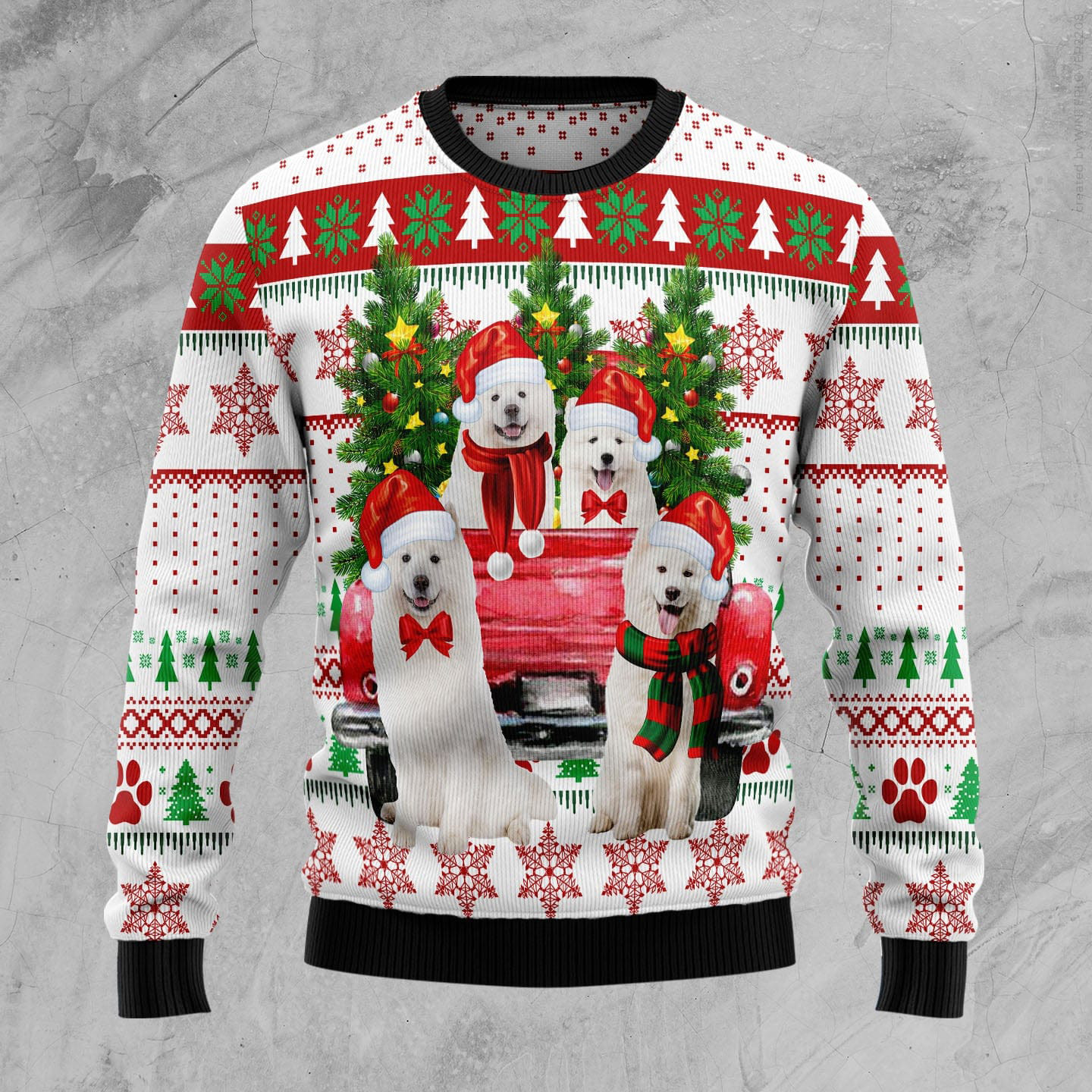 Samoyed Red Truck Ugly Christmas Sweater Holiday Apparel Christmas Presents For Dog Lovers
