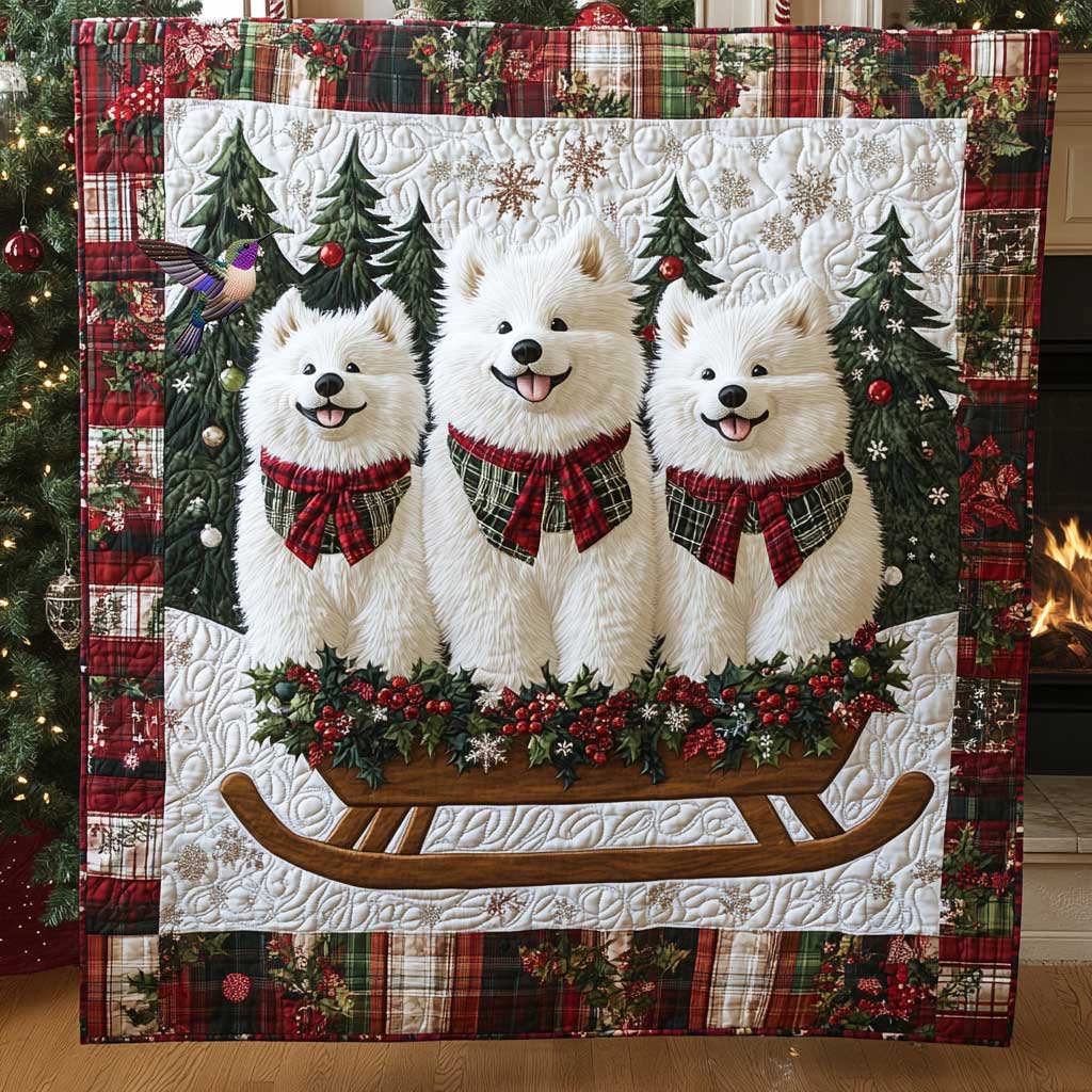 Samoyed Sleigh Ride Quilt High-Quality Cotton Quilt Blanket for Restful Sleep