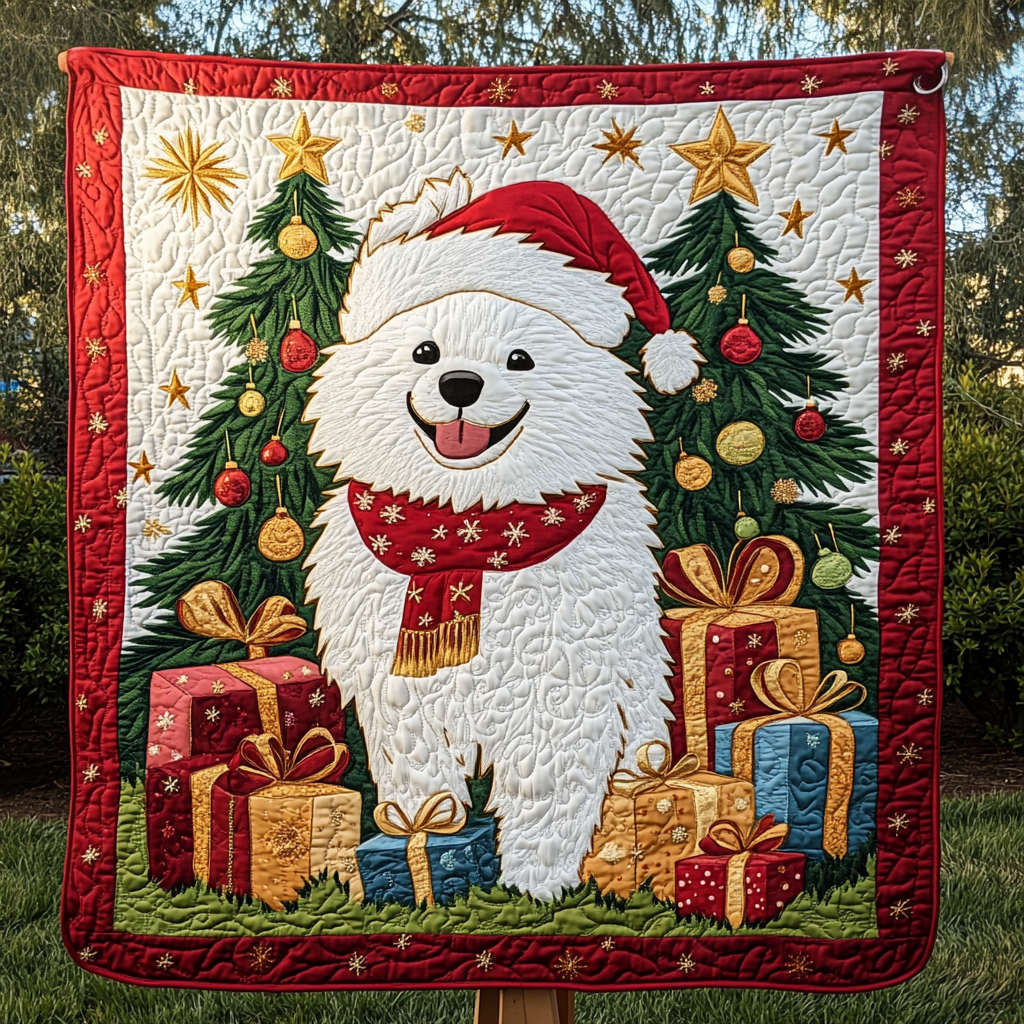 Samoyed Xmas Joy Quilted Blanket Best Christmas Gifts For Dog Lovers