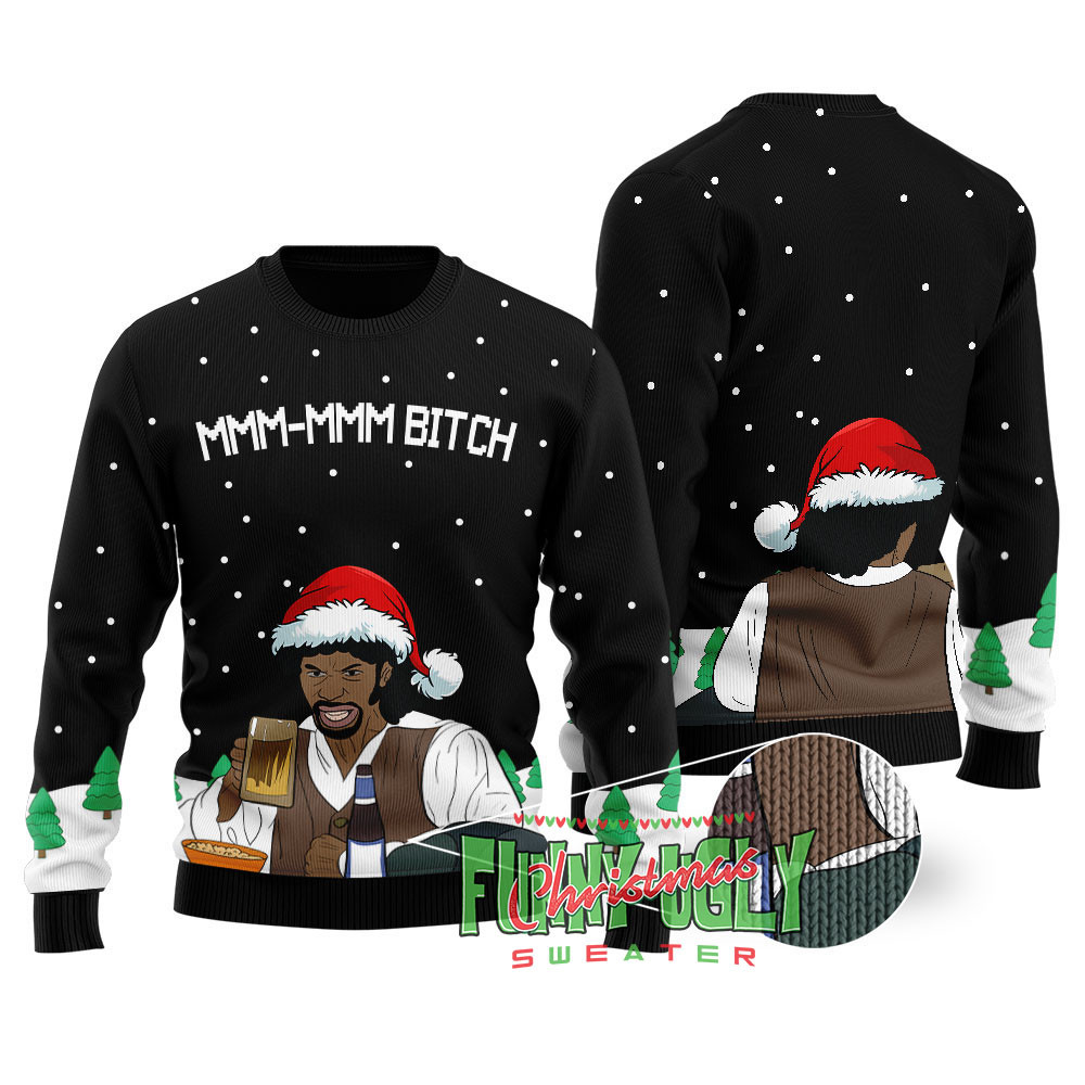 Samuel Jackson Beer Ugly Christmas Sweater Black Best Gift Idea for Christmas Enthusiasts