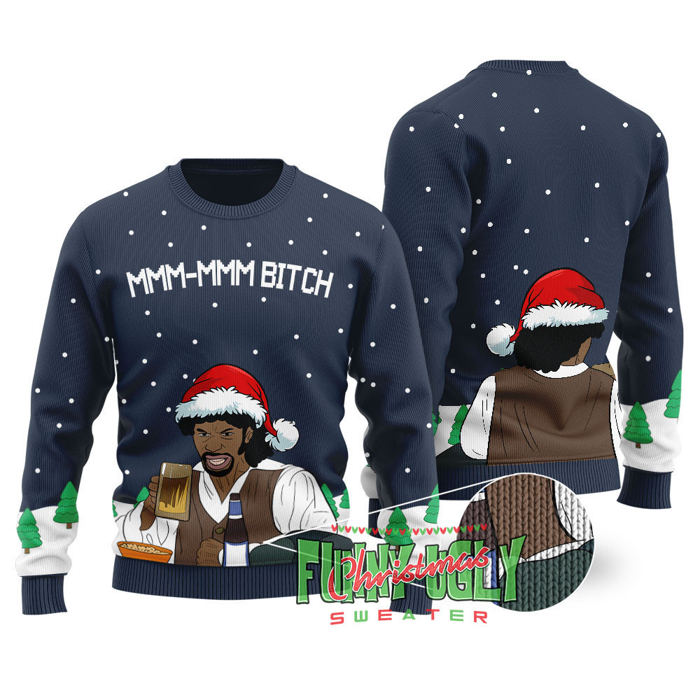 Samuel Jackson Beer Ugly Christmas Sweater Navy Custom Holiday Sweater Merch That Warms the Heart