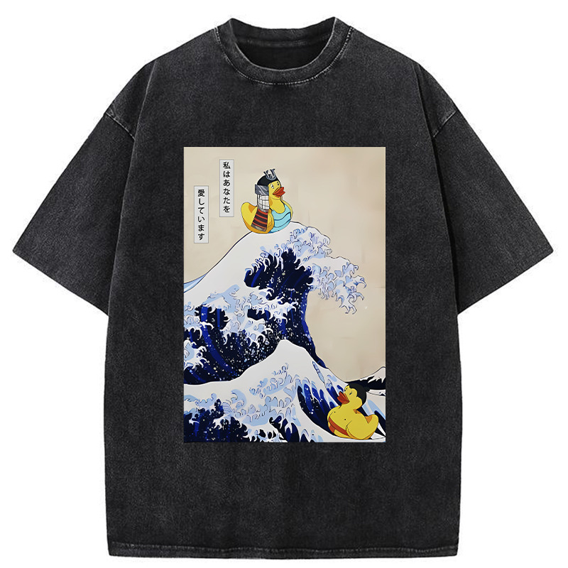Samurai Duck And Sumo Duck Washed T-Shirt Everyday Comfort Graphic Shirt Gifts For Friends