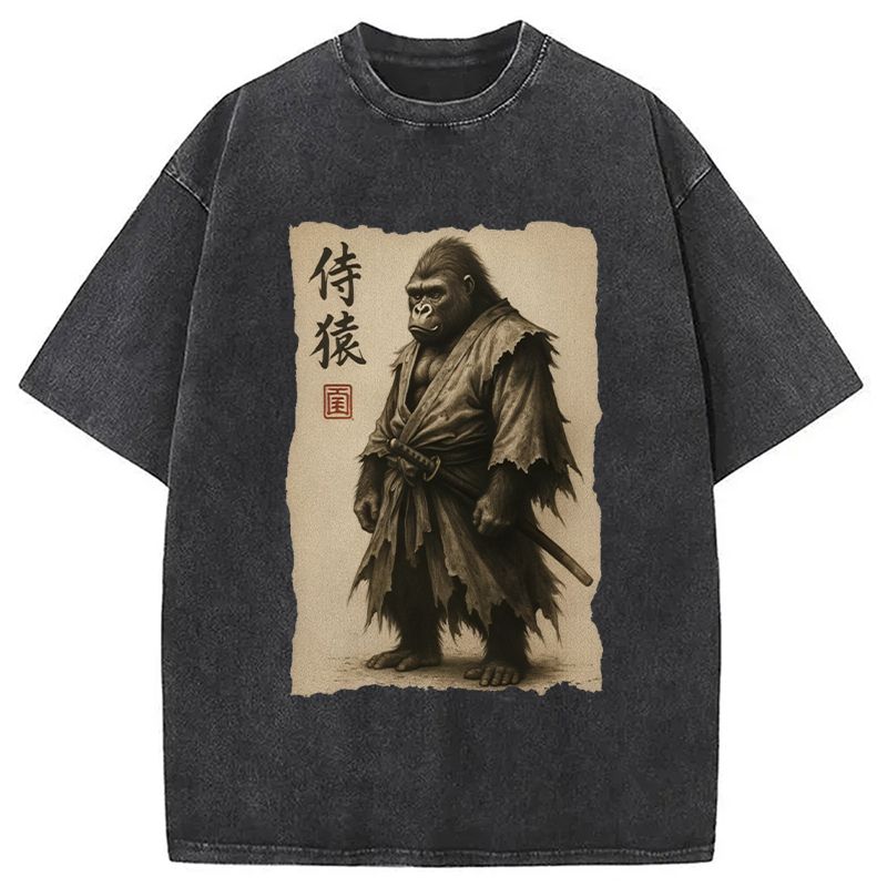 Samurai Gorilla Washed T-Shirt Retro Humor Outfit Idea Gifts For Sister