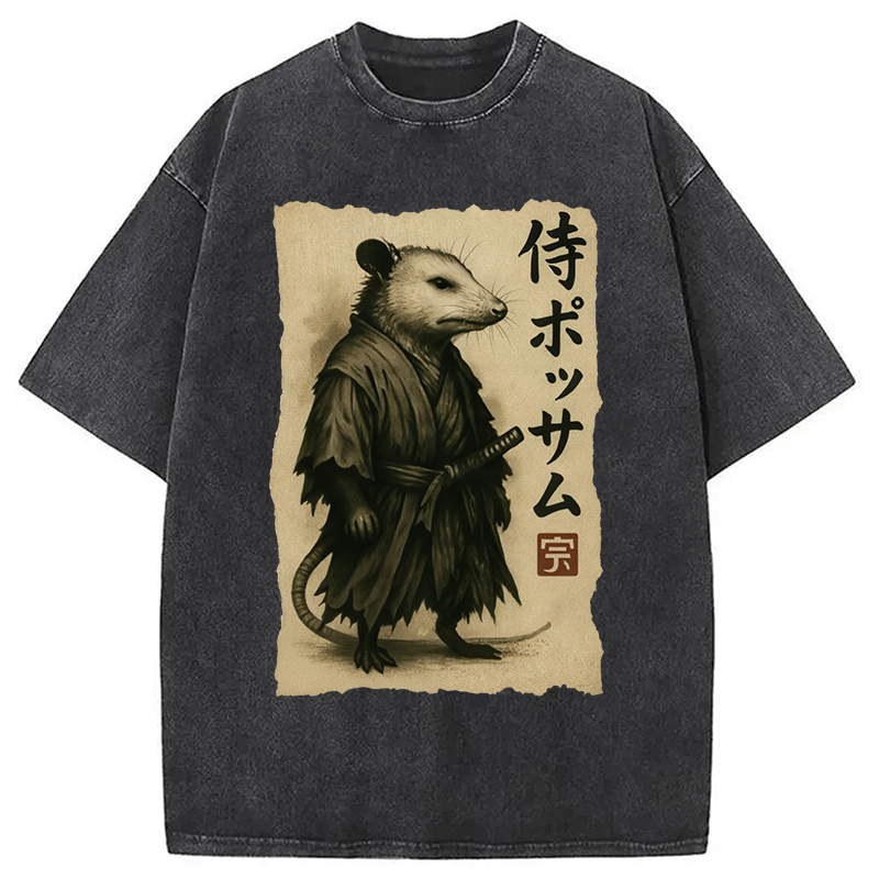 Samurai Opossum Washed T-Shirt Unisex Streetwear Graphic Style Gifts For Sister