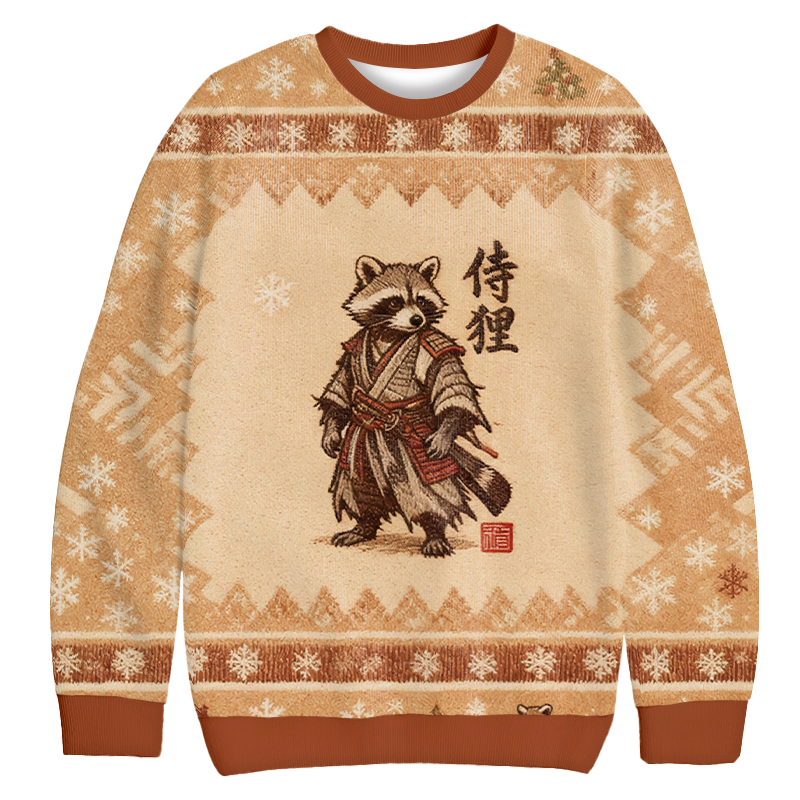 Samurai Raccoon Christmas Ugly Sweatshirt Festive Xmas Winter Sweater Gift Ideas Samurai Raccoon Christmas Ugly Sweatshirt Festive Xmas Winter Sweater Gift Ideas
