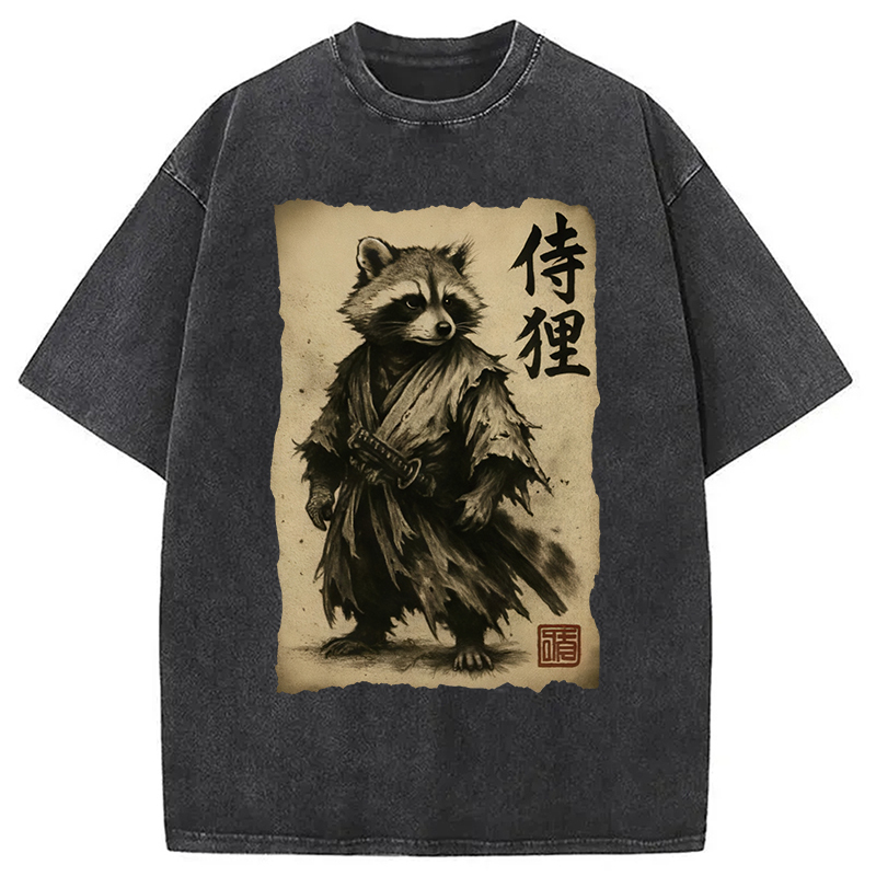 Samurai Raccoon Washed T-Shirt Trendy Aesthetic Graphic Apparel Gifts For Friends Samurai Raccoon Washed T-Shirt Trendy Aesthetic Graphic Apparel Gifts For Friends