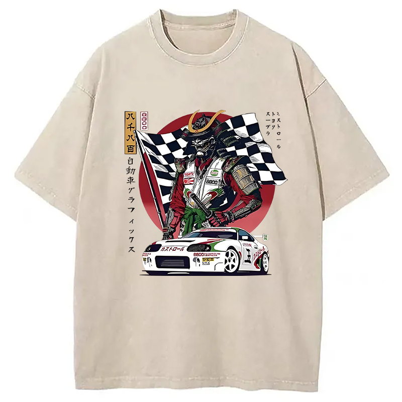 Samurai Racer Washed T-Shirt Funny Graphic Gift For Friends Gifts For BFF