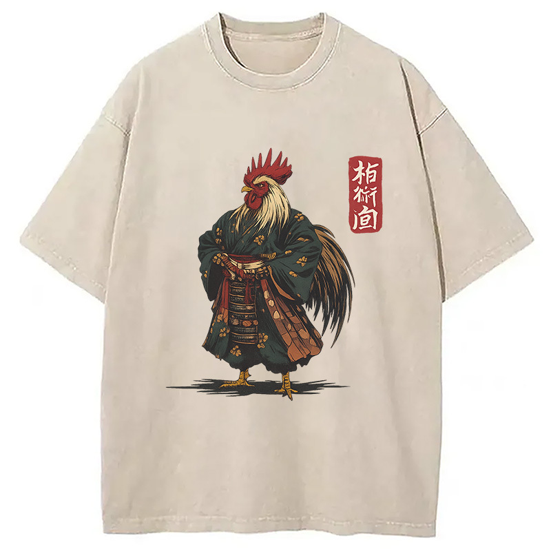Samurai Rooster Washed T-Shirt Unisex Streetwear Graphic Style Gifts For Her Samurai Rooster Washed T-Shirt Unisex Streetwear Graphic Style Gifts For Her