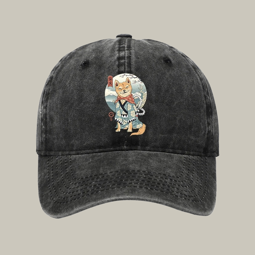 Samurai Shiba Dog Japanese Washed Cap Cute Baseball Cap Christmas Gifts For Dog Owners