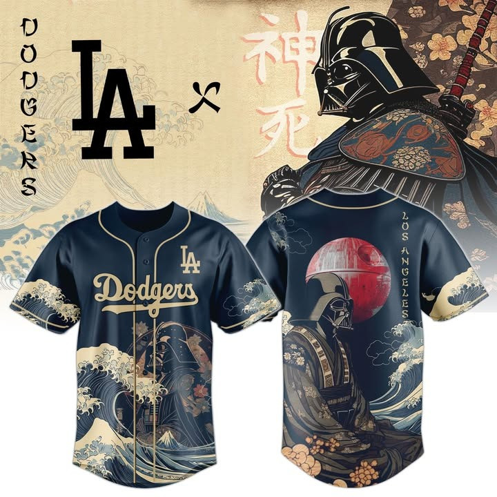 Samurai Vader x LA Dodgers Jersey Jersey Edo Art Ukiyo-e Waves Star Wars Fan Gifts For Him