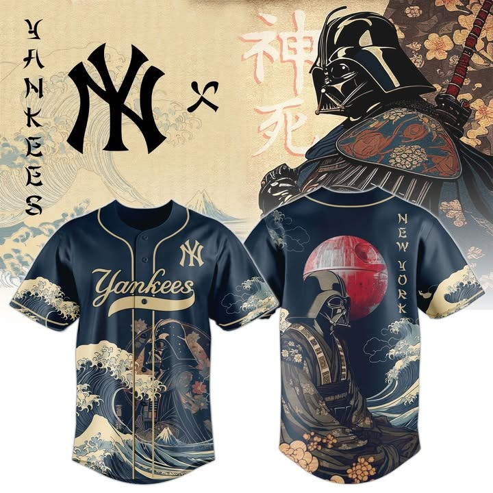 Samurai Vader x Yankees Jersey Jersey Edo Art Ukiyo-e Waves Star Wars Gifts For Fans