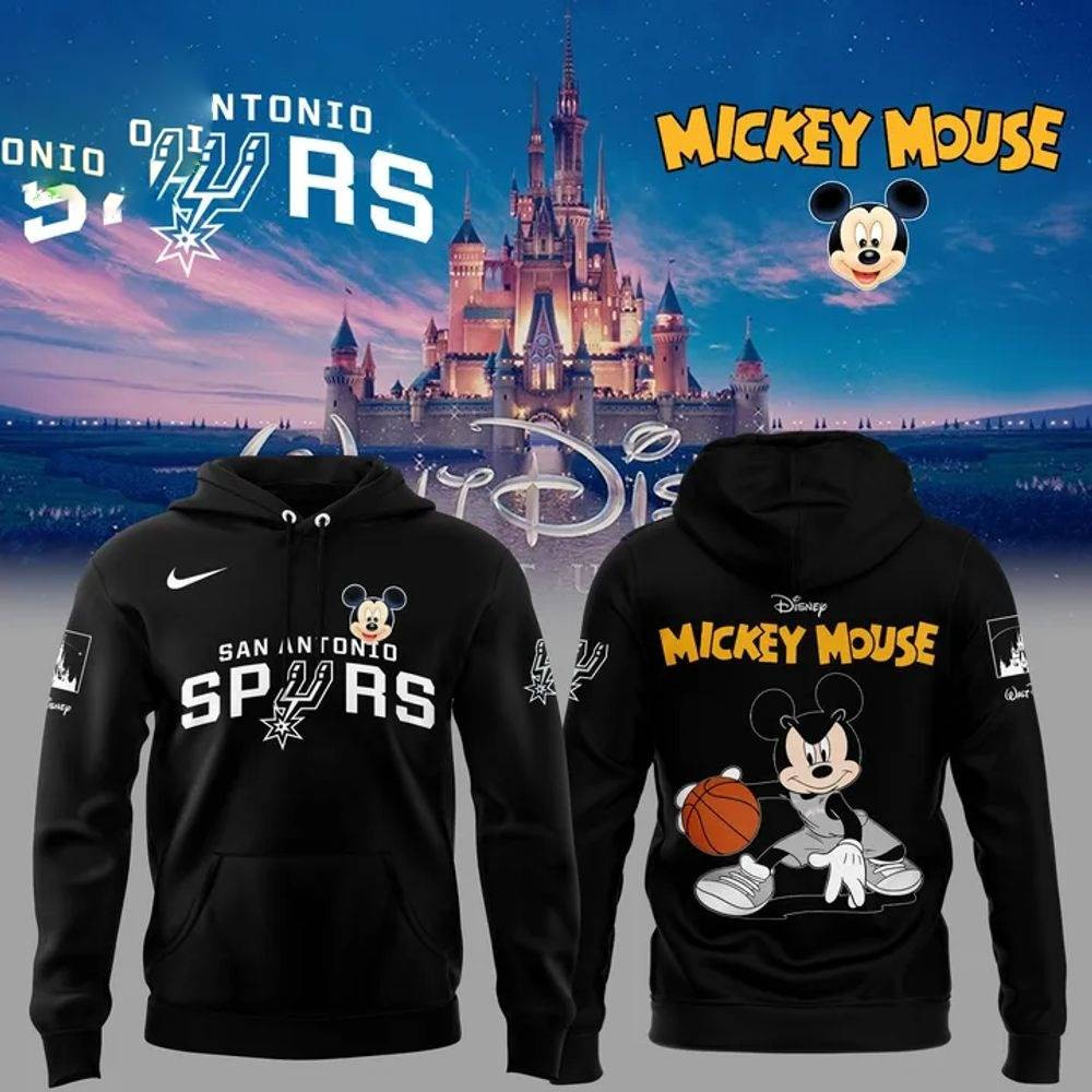 San Antonio Spurs x Mickey Mouse Black Hoodie Disney Crossover Basketball Enthusiast Gifts