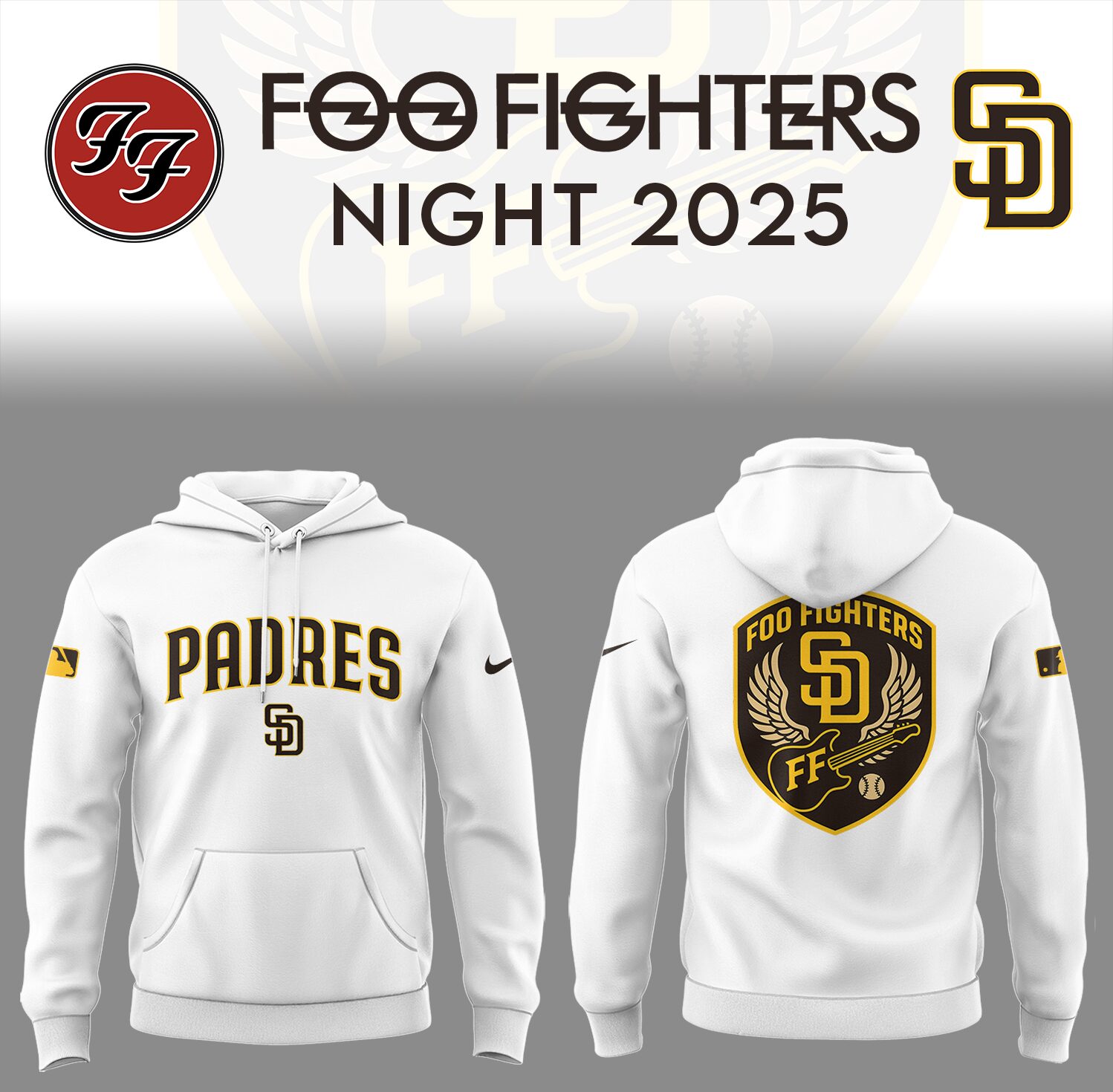 San Diego Padres Baseball Foo Fighter Night White Hoodie Baseball Father's Day Gifts