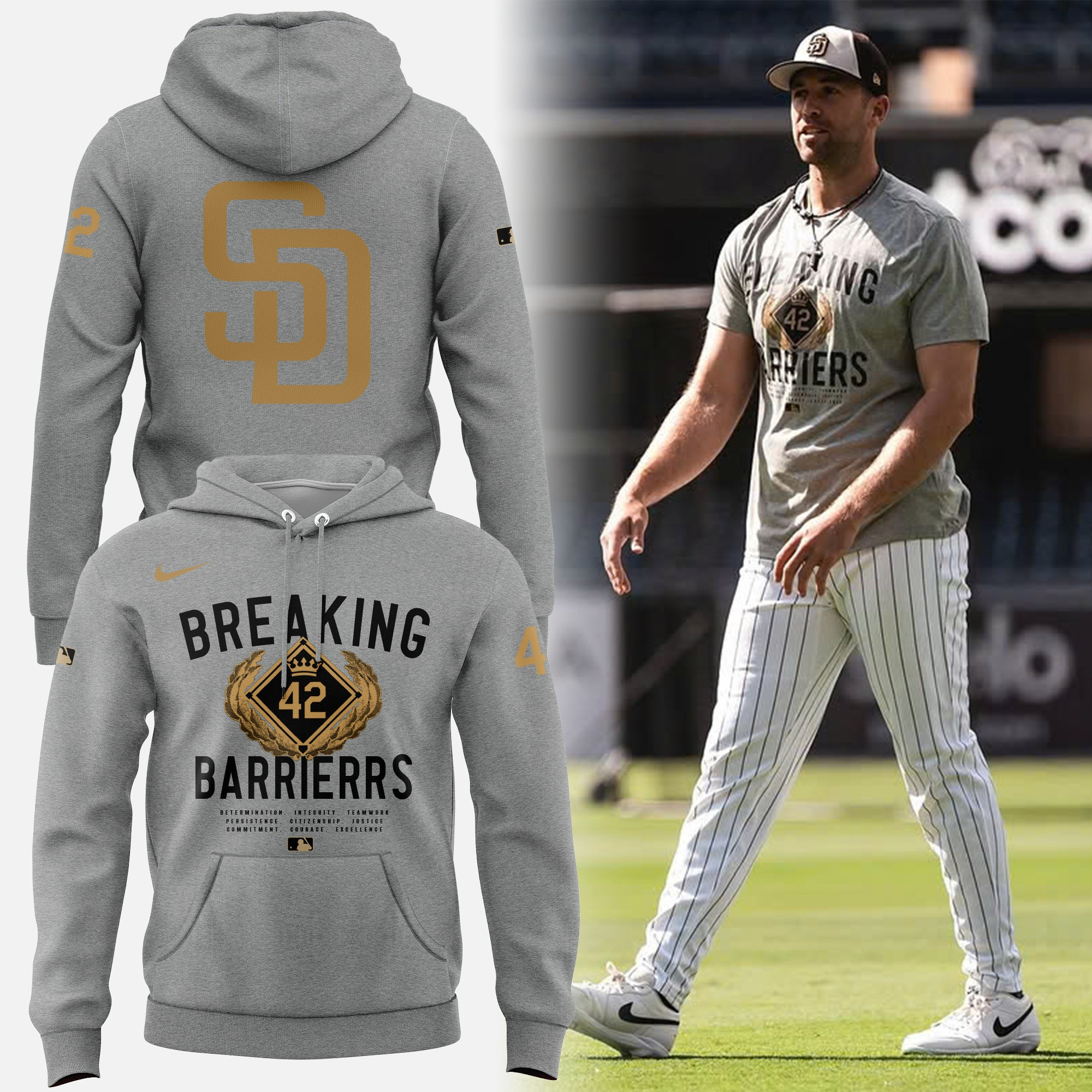San Diego Padres Jackie Robinson 42 Forever Hoodie Honor Legend Jackie Robinson Day Merch