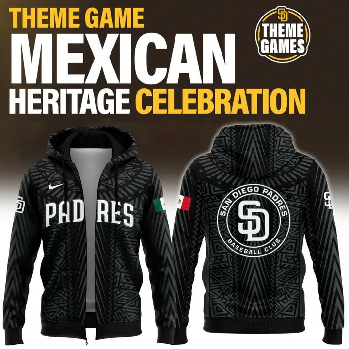 San Diego Padres Mexican Heritage Celebration Zip Up Hoodie Men's Baseball Padres Fan Gifts
