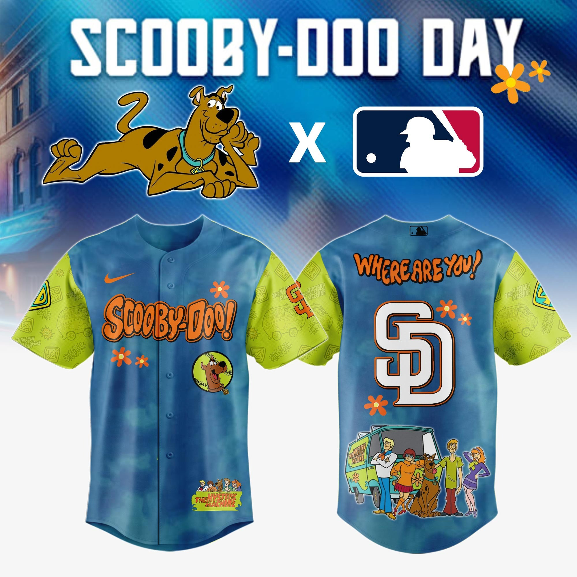 San Diego Padres MLB x Scooby Doo Jersey Baseball Team Gift Ideas
