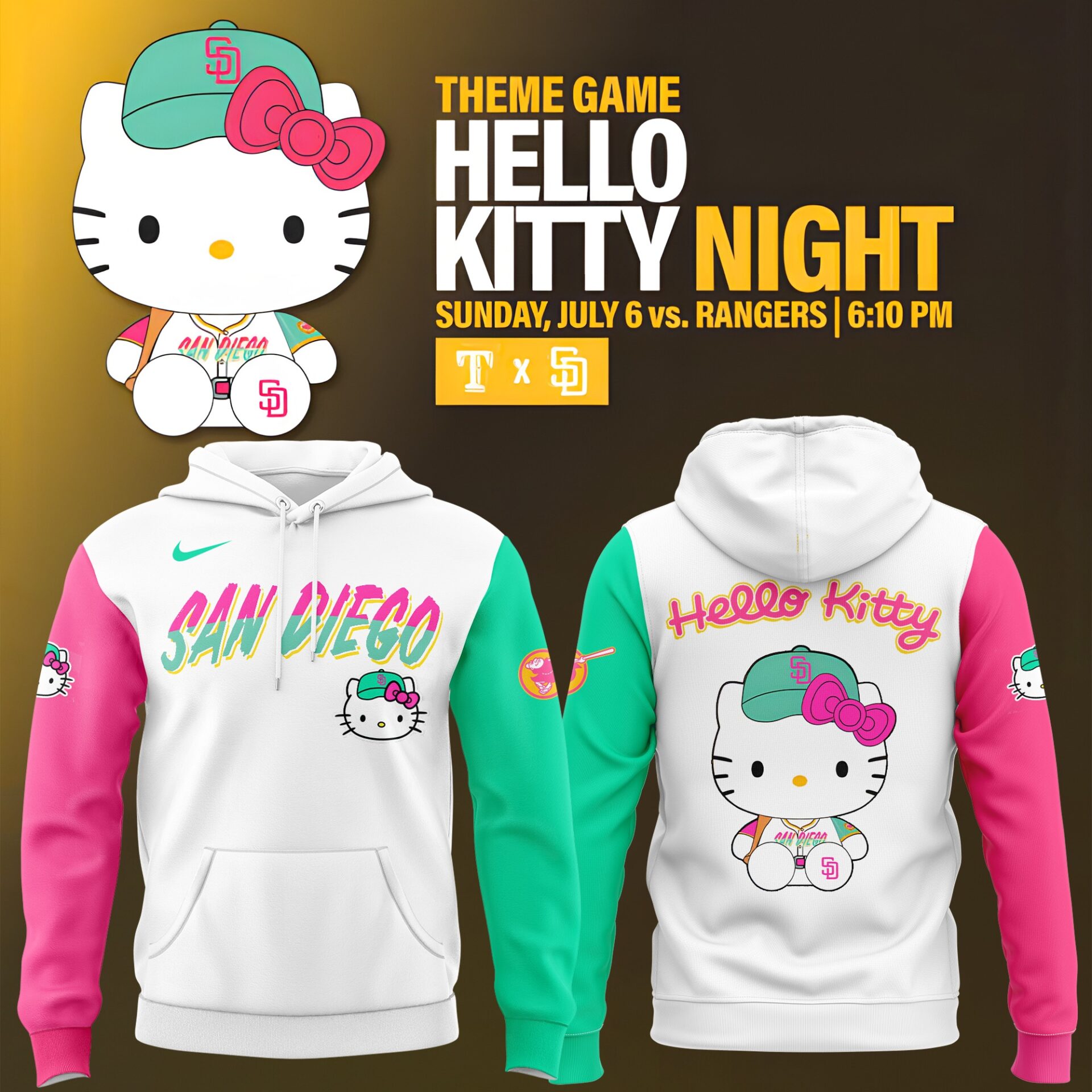 San Diego Padres x Hello Kitty Night Hoodie Gifts For Baseball Fans
