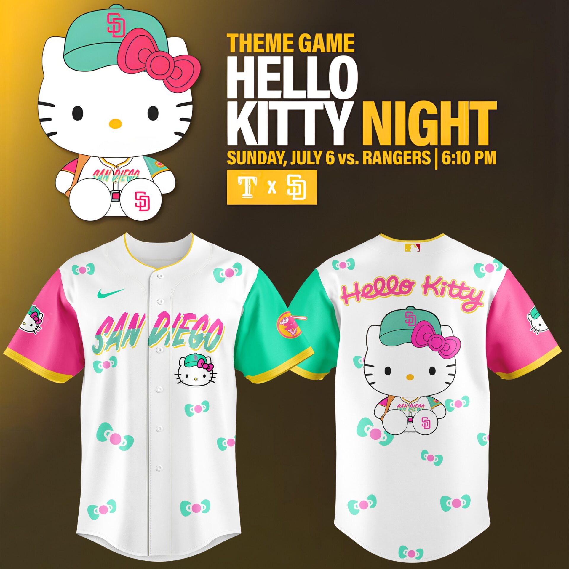 San Diego Padres x Hello Kitty Night Jersey Best Baseball Gifts Ideas