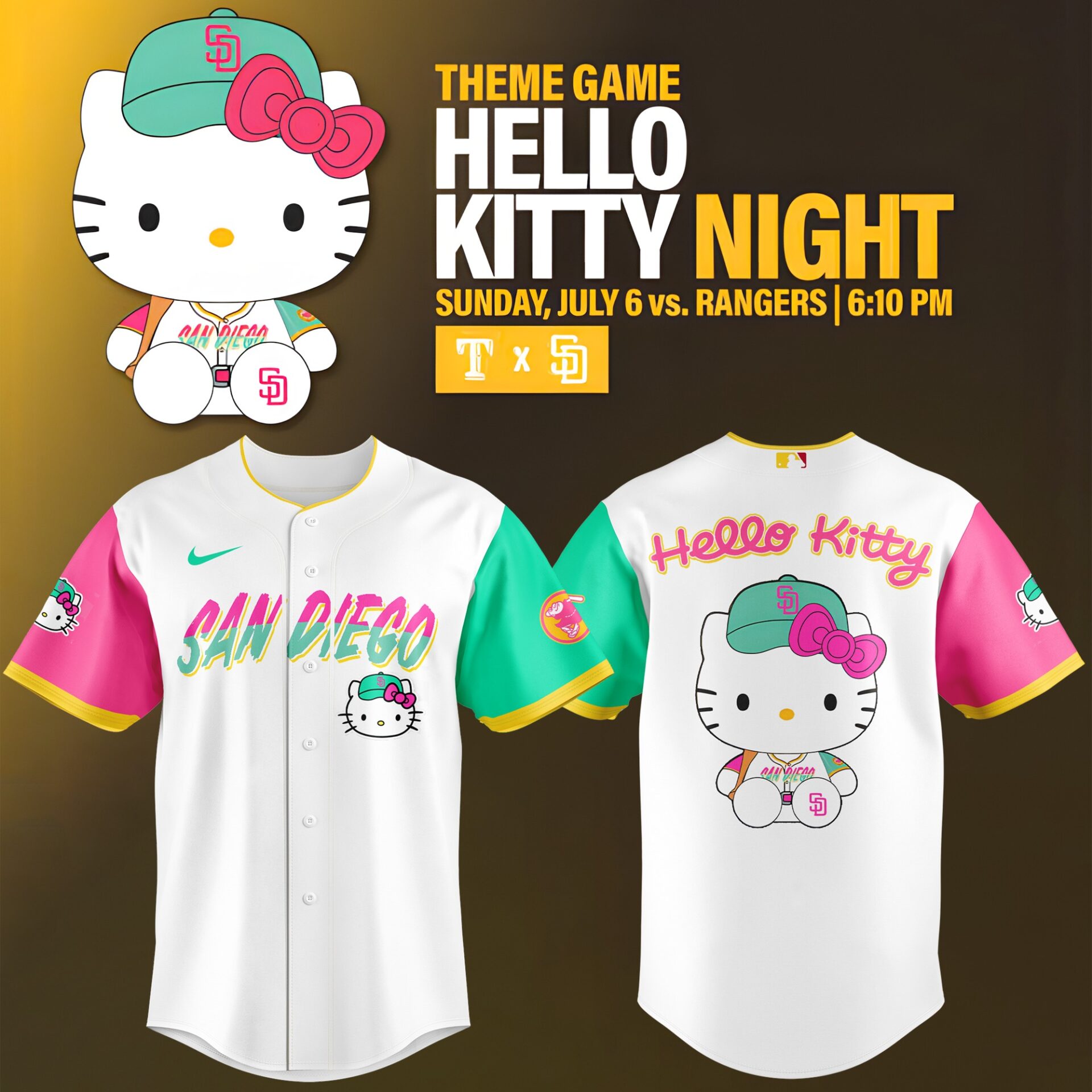 San Diego Padres x Hello Kitty Night Jersey Gift Ideas For Baseball Players