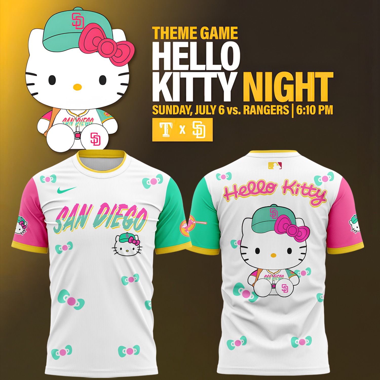 San Diego Padres x Hello Kitty Night T-Shirt Best Baseball Gifts Ideas