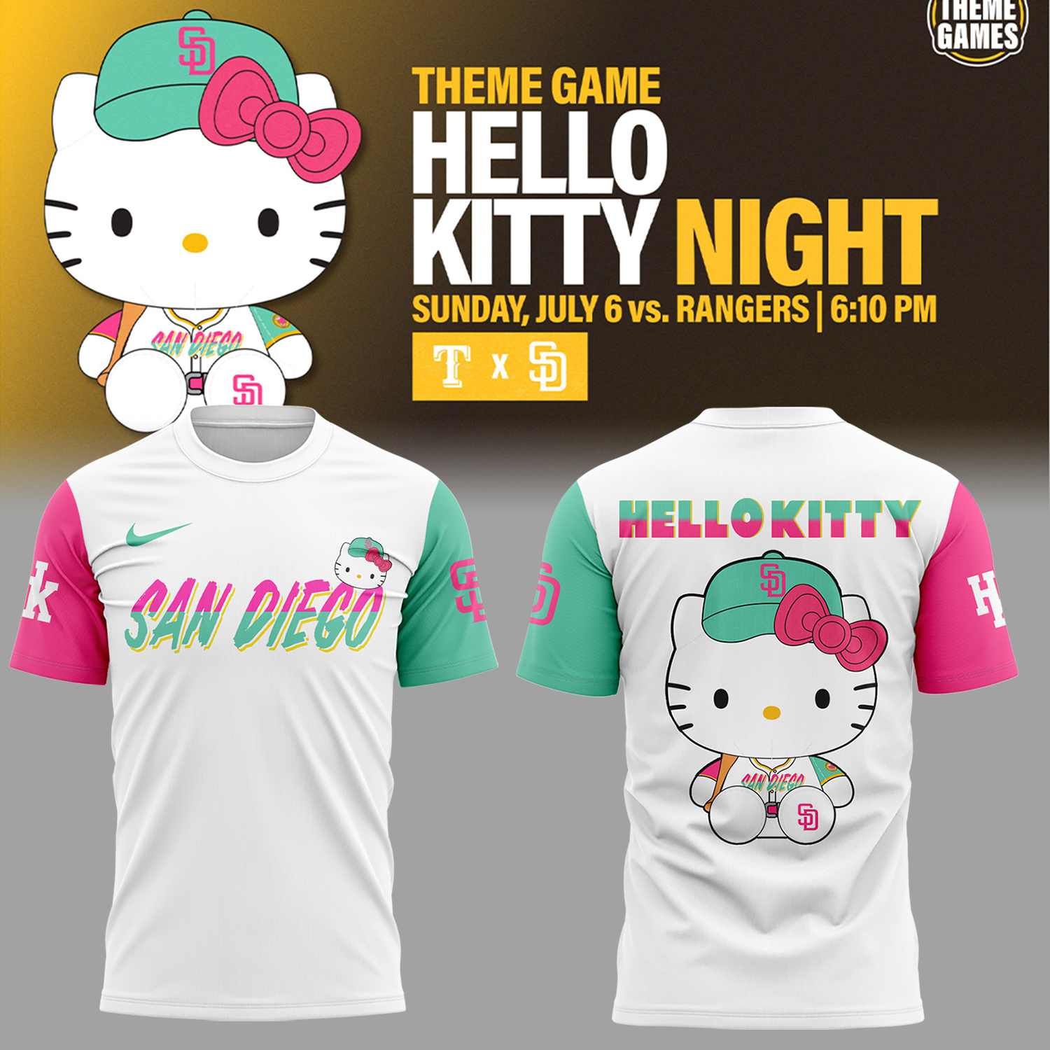 San Diego Padres x Hello Kitty Night T-Shirt Gift Ideas For Baseball Players