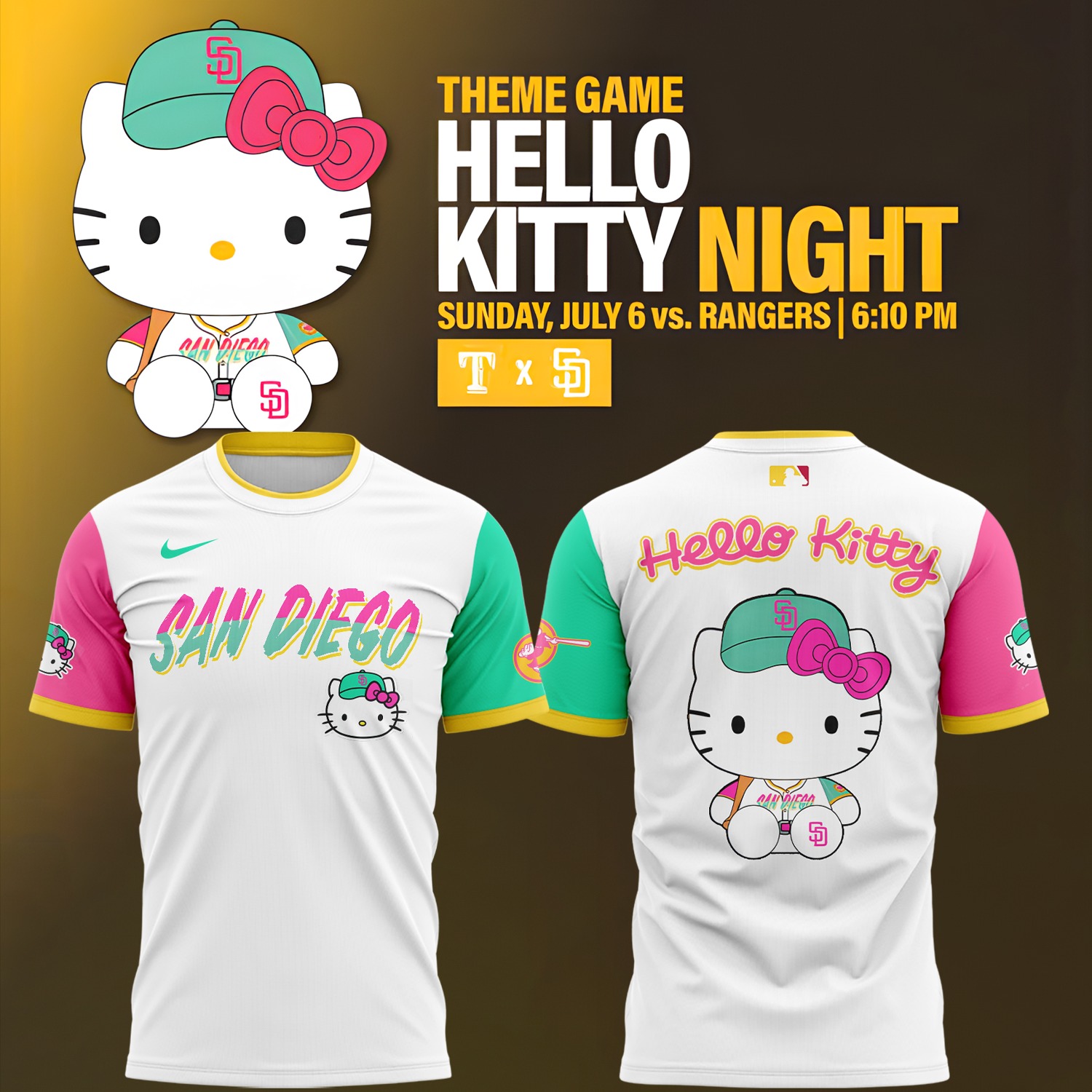 San Diego Padres x Hello Kitty Night T-Shirt Gifts For Baseball Fans