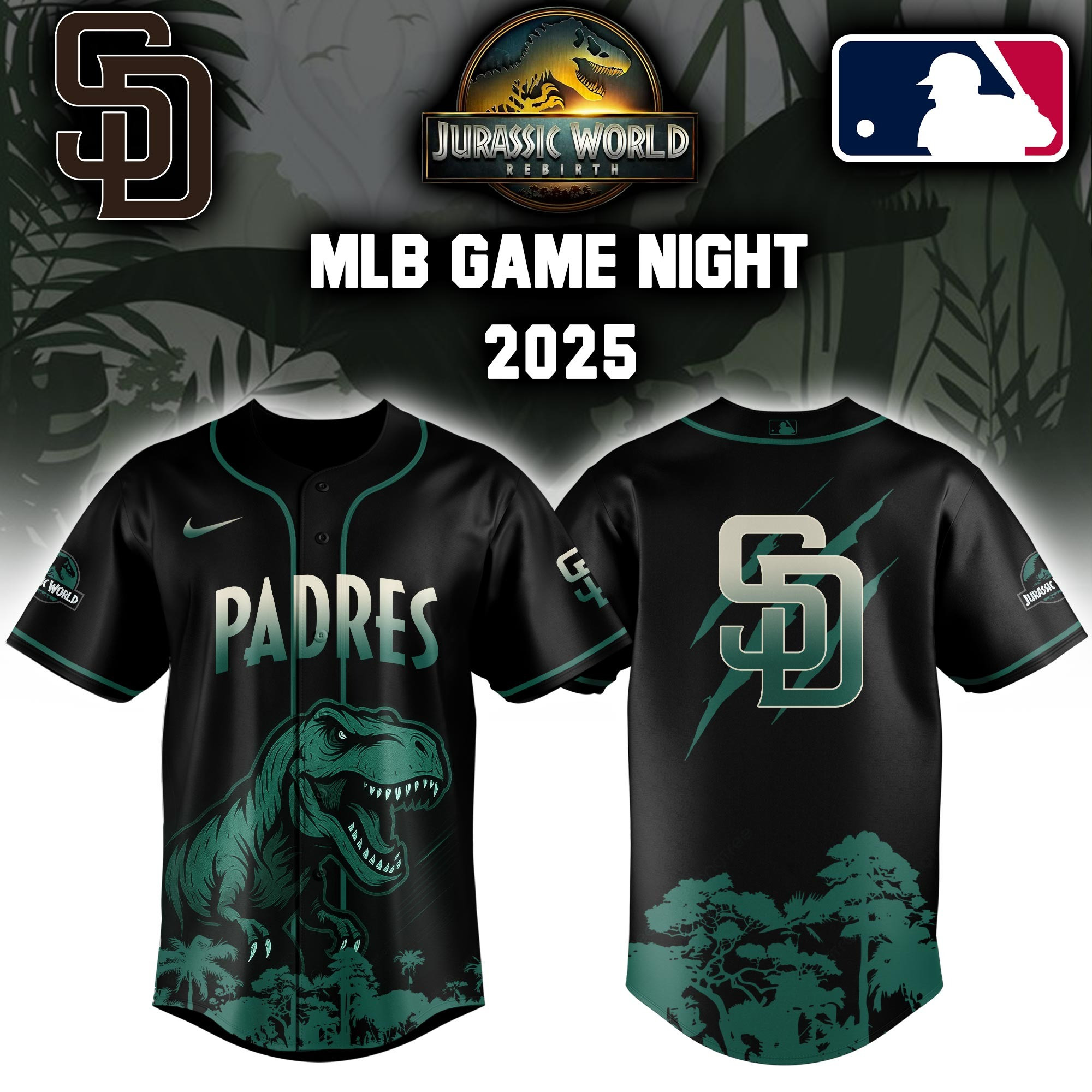 San Diego Padres x Jurassic World Baseball Jersey Unique Gifts For Baseball Fans