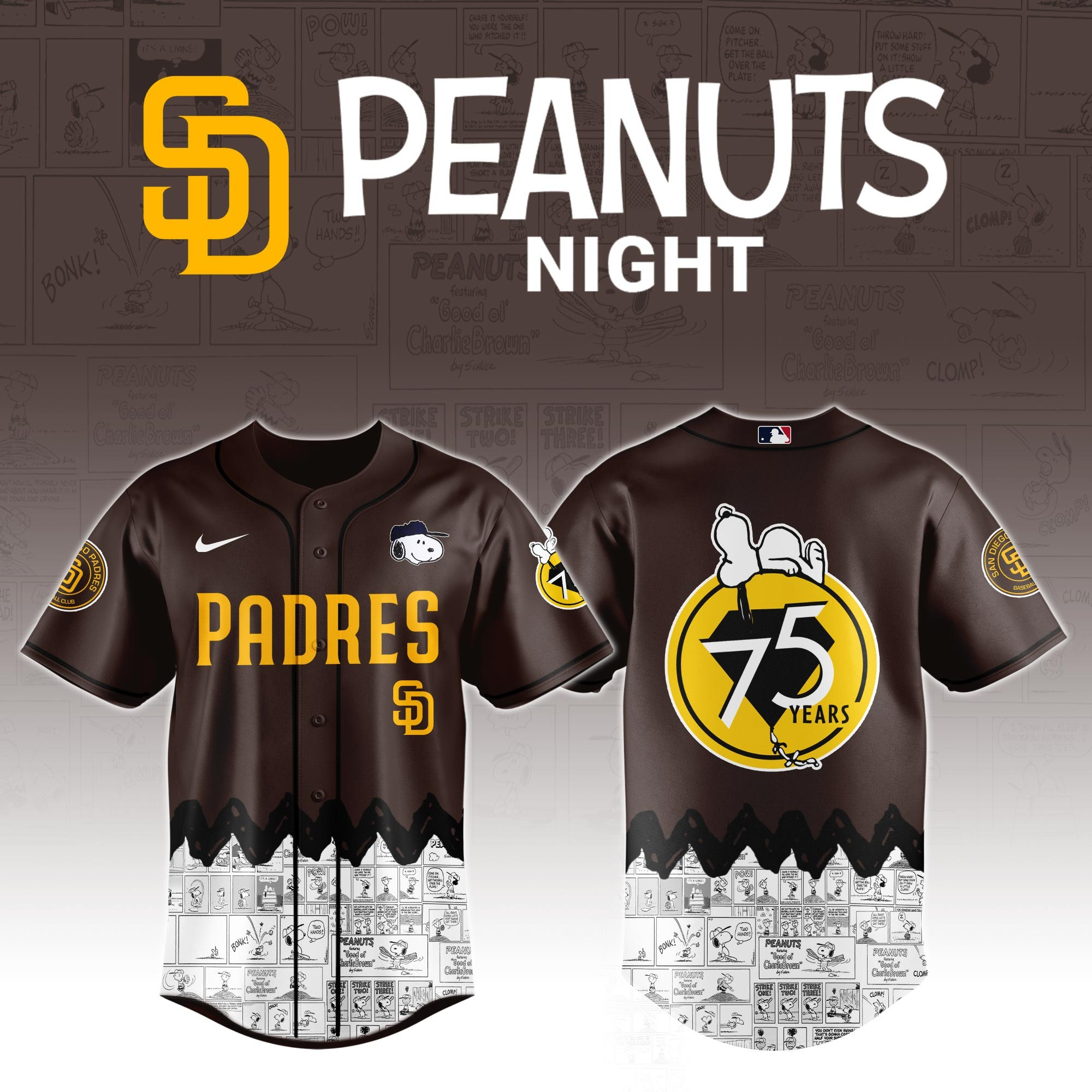 San Diego Padres x Peanuts Night Jersey 2025 Gifts For Baseball Lovers