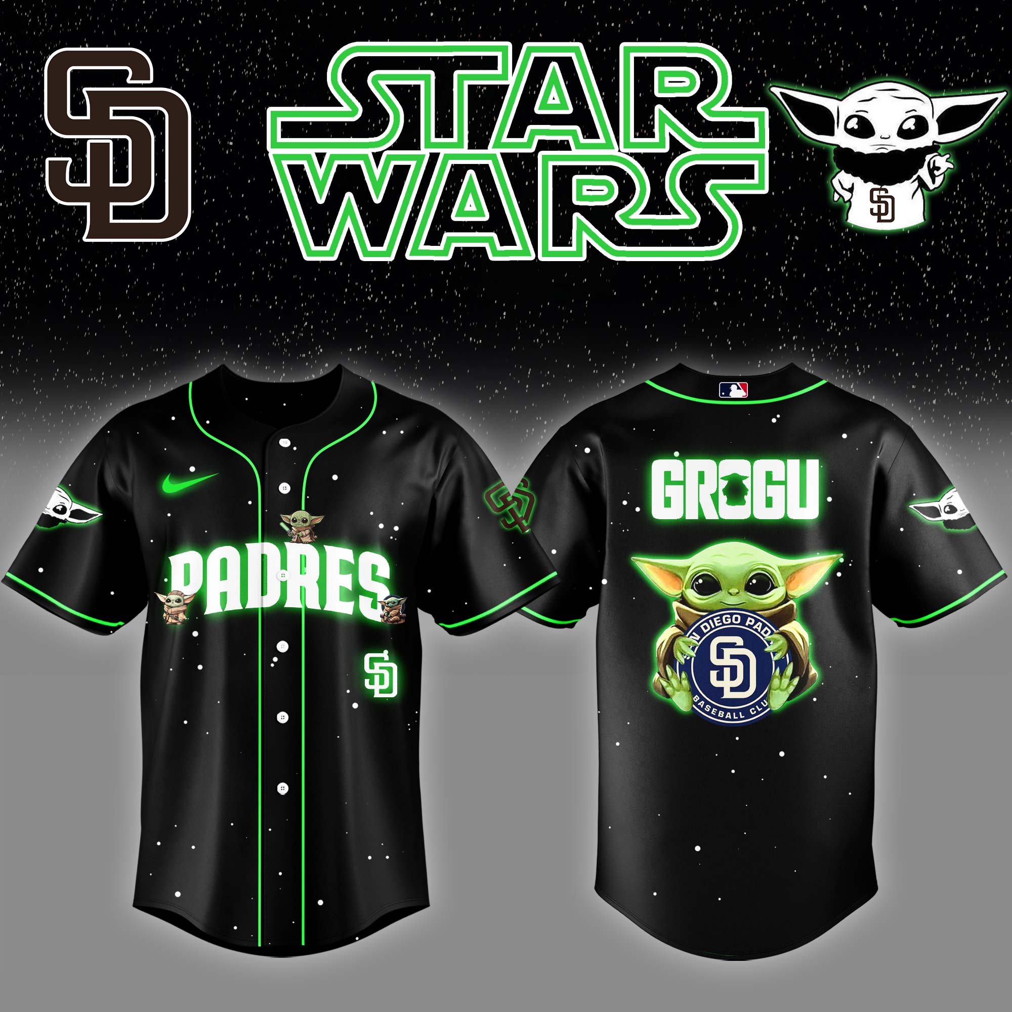 San Diego Padres x Stars Wars Grogu Night Baseball Jersey Baseball Father's Day Gifts